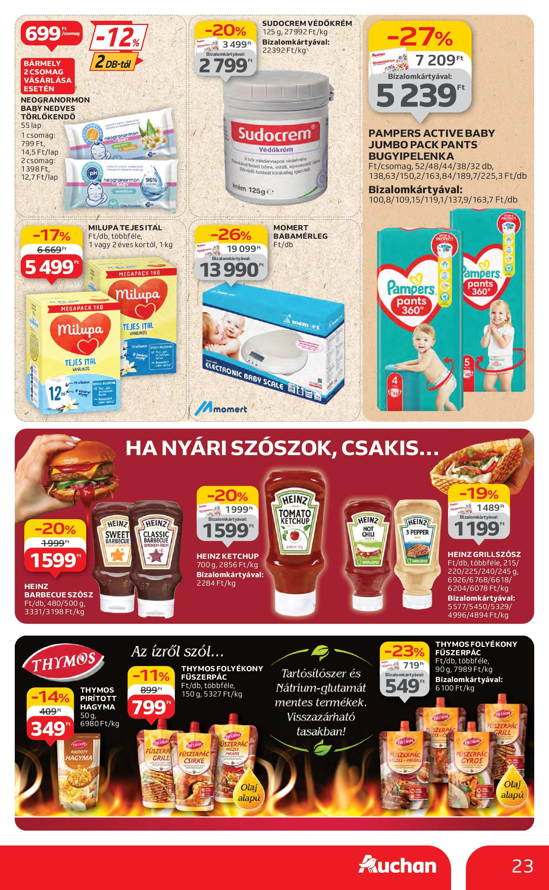 Auchan Akciós újság - 2025.06.19. -tól/töl > akció, lapozható szórólap 🛍️ | Oldal: 23 | Termékek: Fűszerpác, Grill, Nedves törlőkendő, Szósz