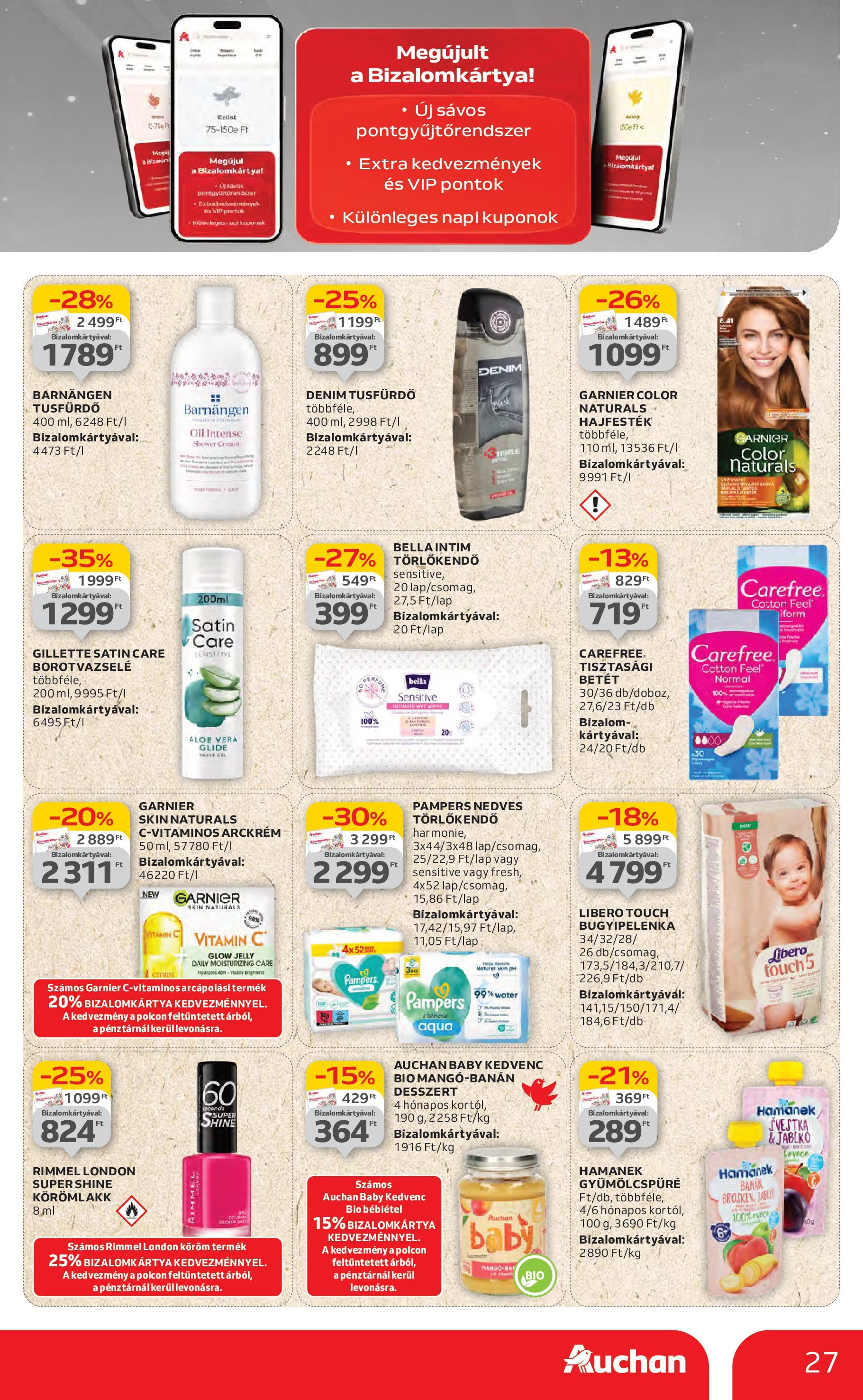 Auchan Akciós újság - 2025.06.19. -tól/töl > akció, lapozható szórólap 🛍️ | Oldal: 27 | Termékek: Arckrém, Tisztasági betét, Aloe vera, Bébiétel