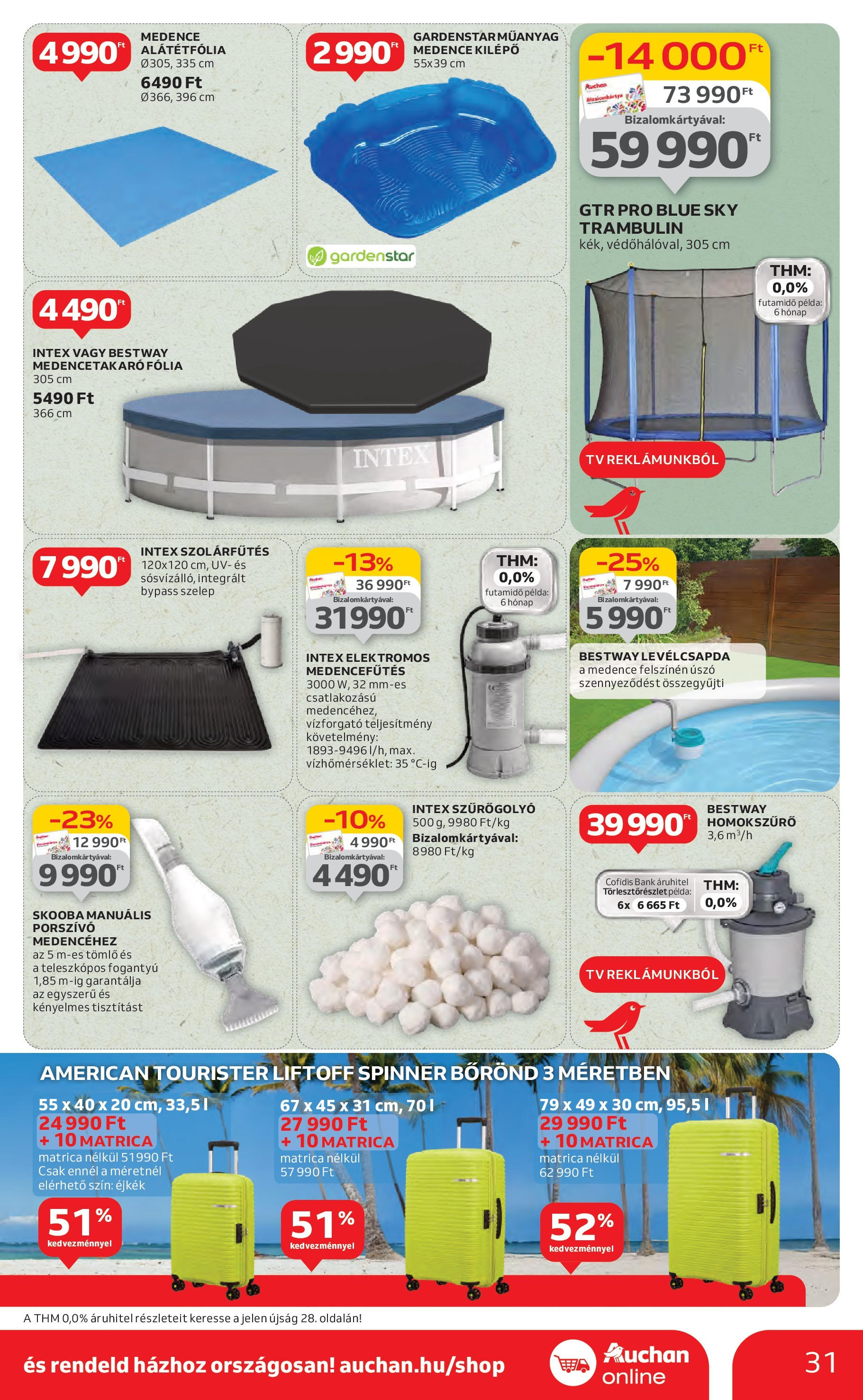 Auchan Akciós újság - 2025.06.19. -tól/töl > akció, lapozható szórólap 🛍️ | Oldal: 31 | Termékek: Bőrönd, Porszívó, Medence, Trambulin