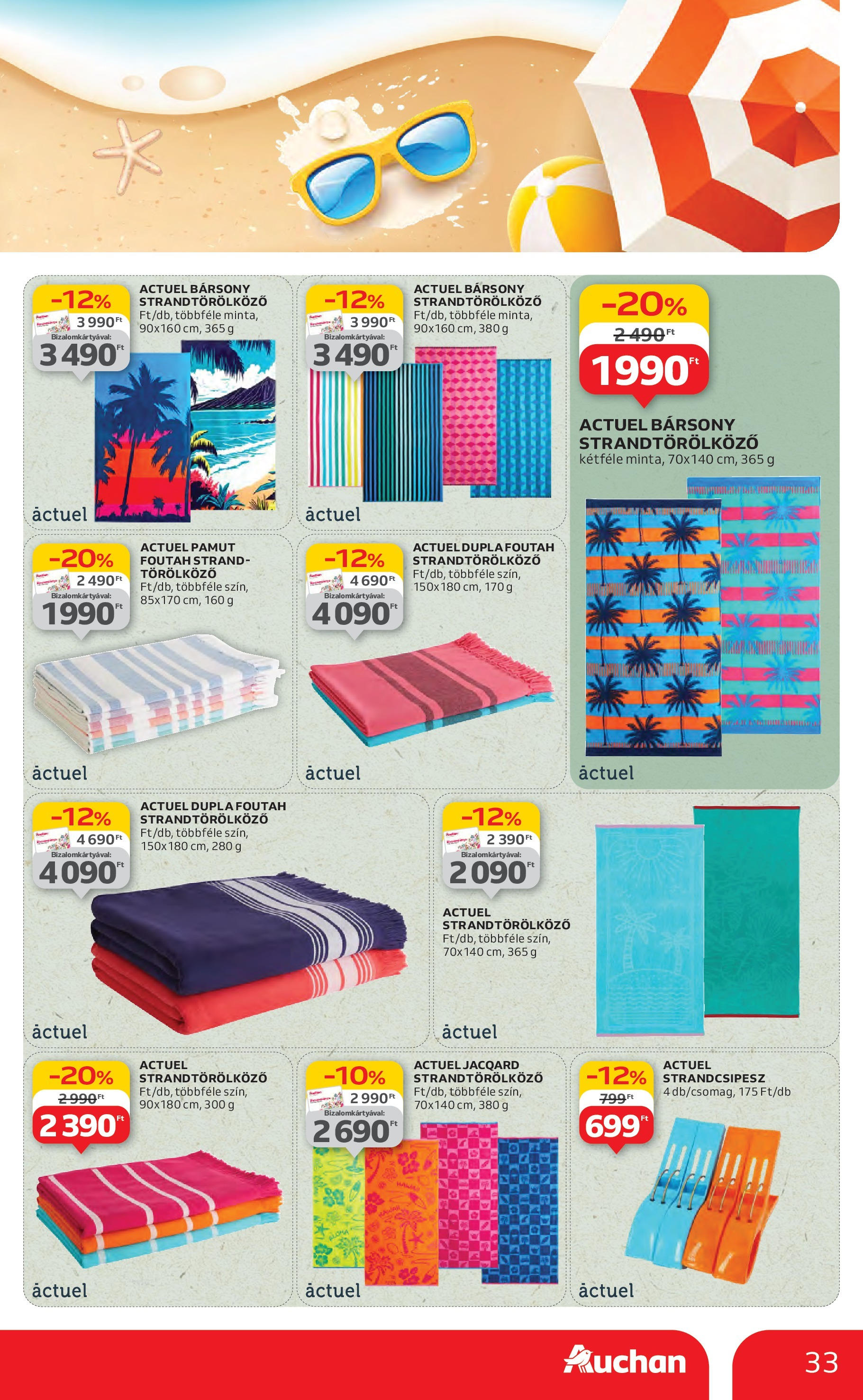 Auchan Akciós újság - 2025.06.19. -tól/töl > akció, lapozható szórólap 🛍️ | Oldal: 33 | Termékek: Törölköző, Strandtörölköző
