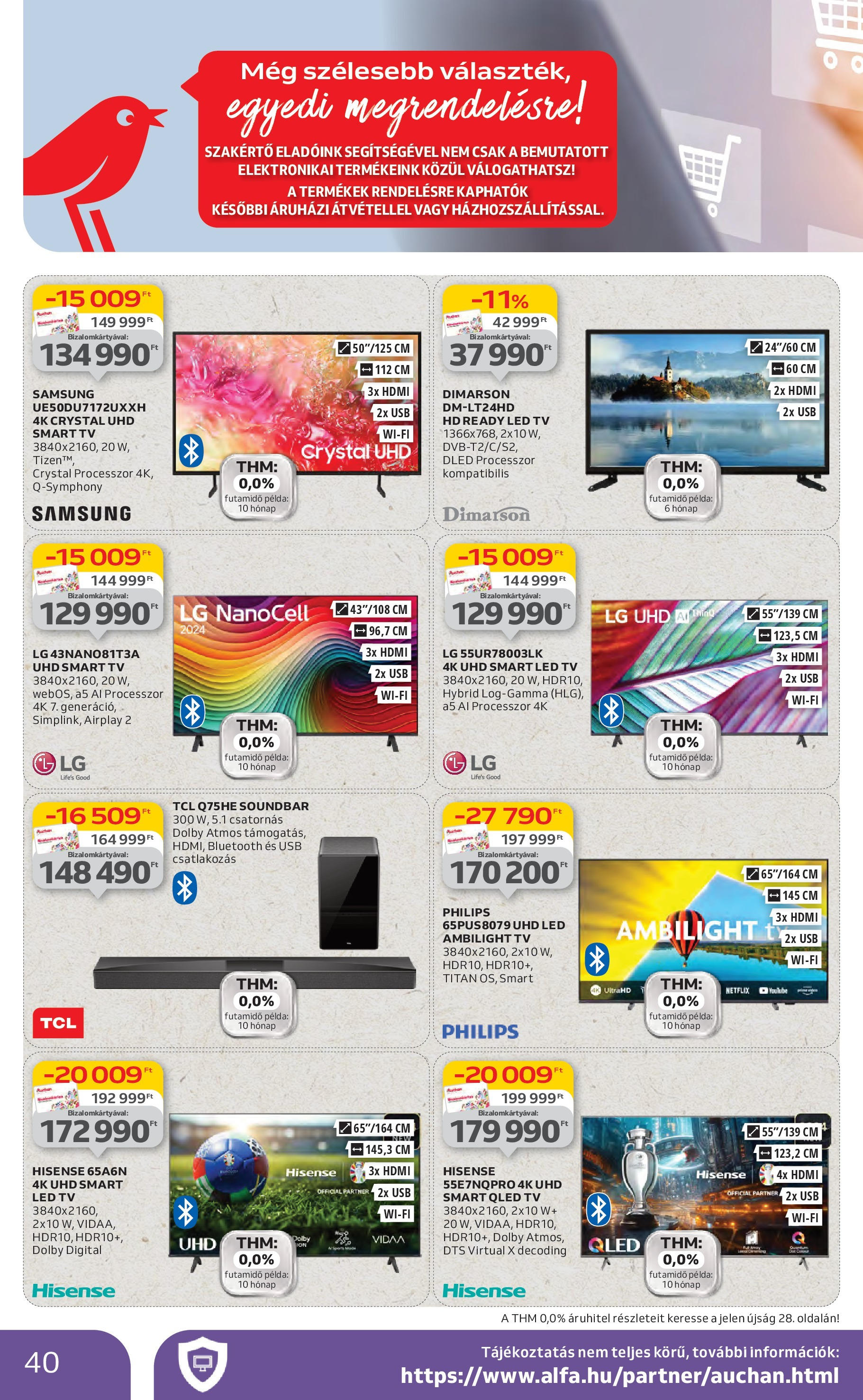 Auchan Akciós újság - 2025.06.19. -tól/töl > akció, lapozható szórólap 🛍️ | Oldal: 40 | Termékek: USB, Smart tv, Samsung, Soundbar