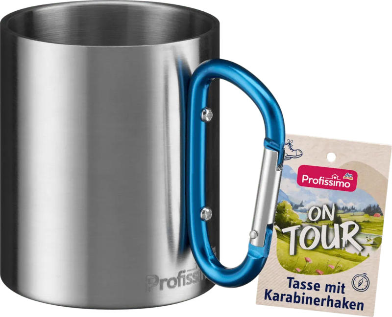Profissimo Tasse mit Karabinerhaken on tour