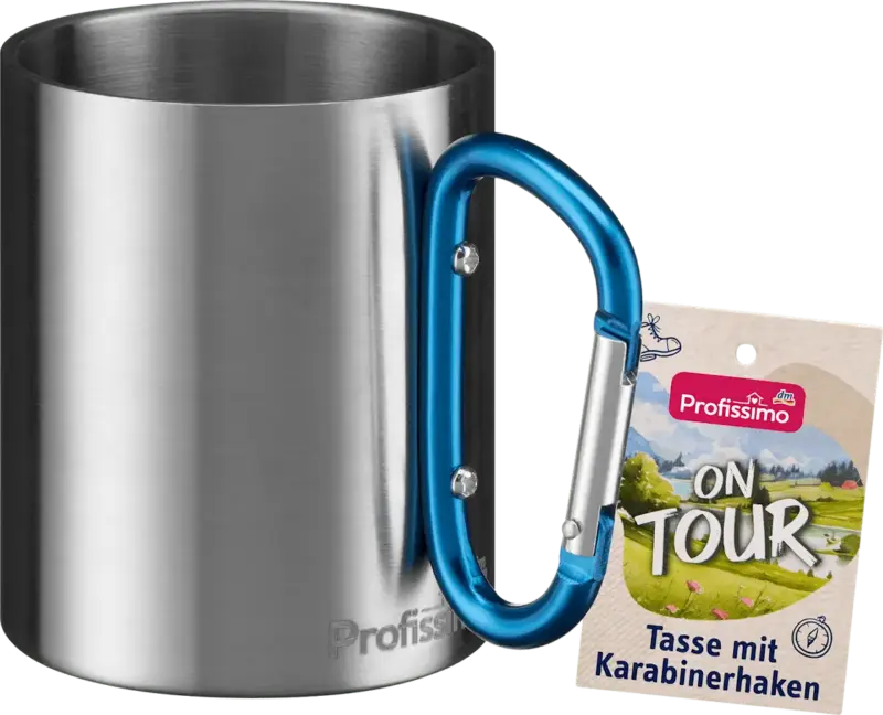 Profissimo Tasse mit Karabinerhaken on tour