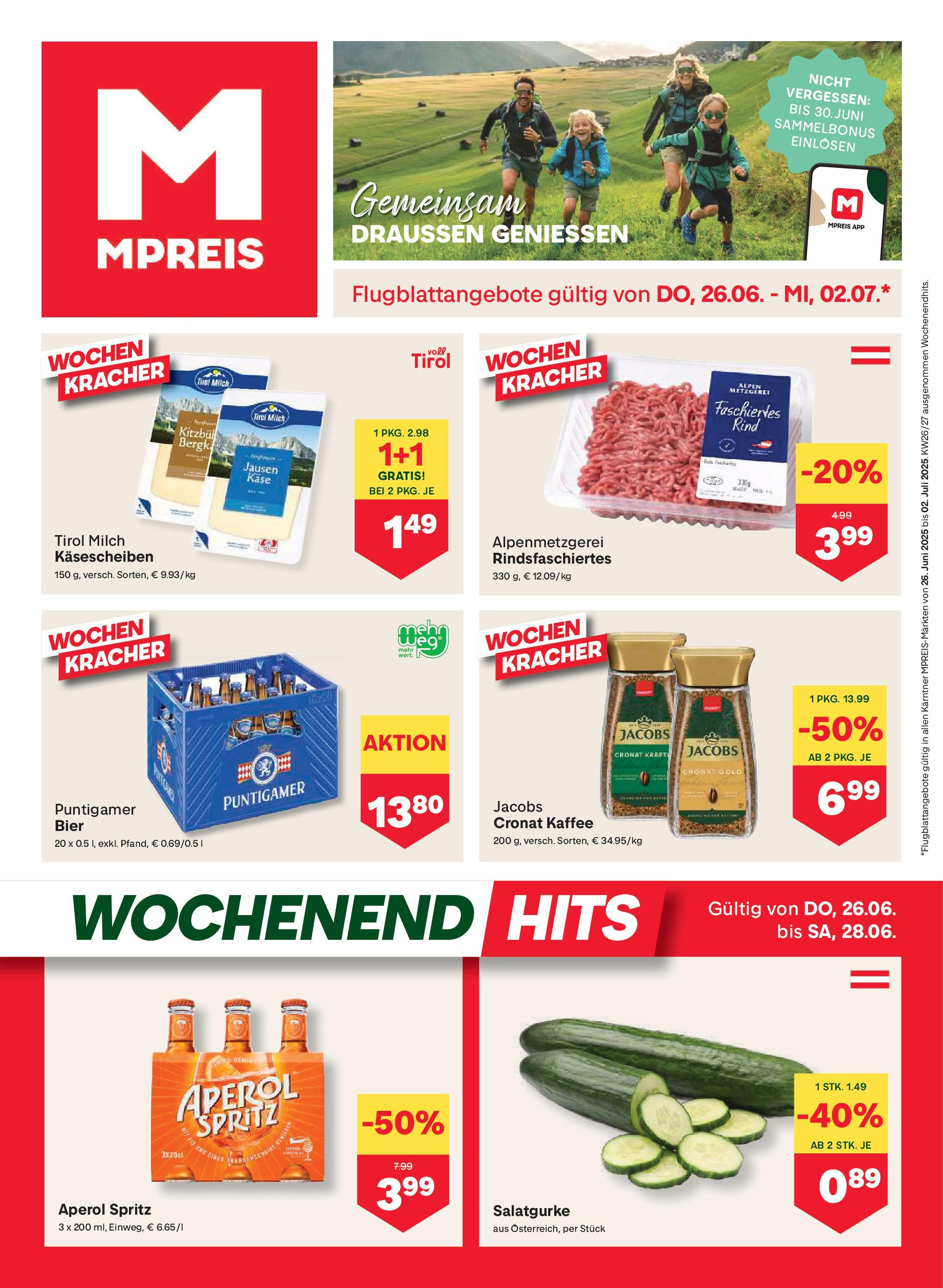 MPREIS Oberdrauburg von 26.06.2025 - Aktuelle Angebote | Seite: 1 | Produkte: Milch, Käse, Kaffee, Bier