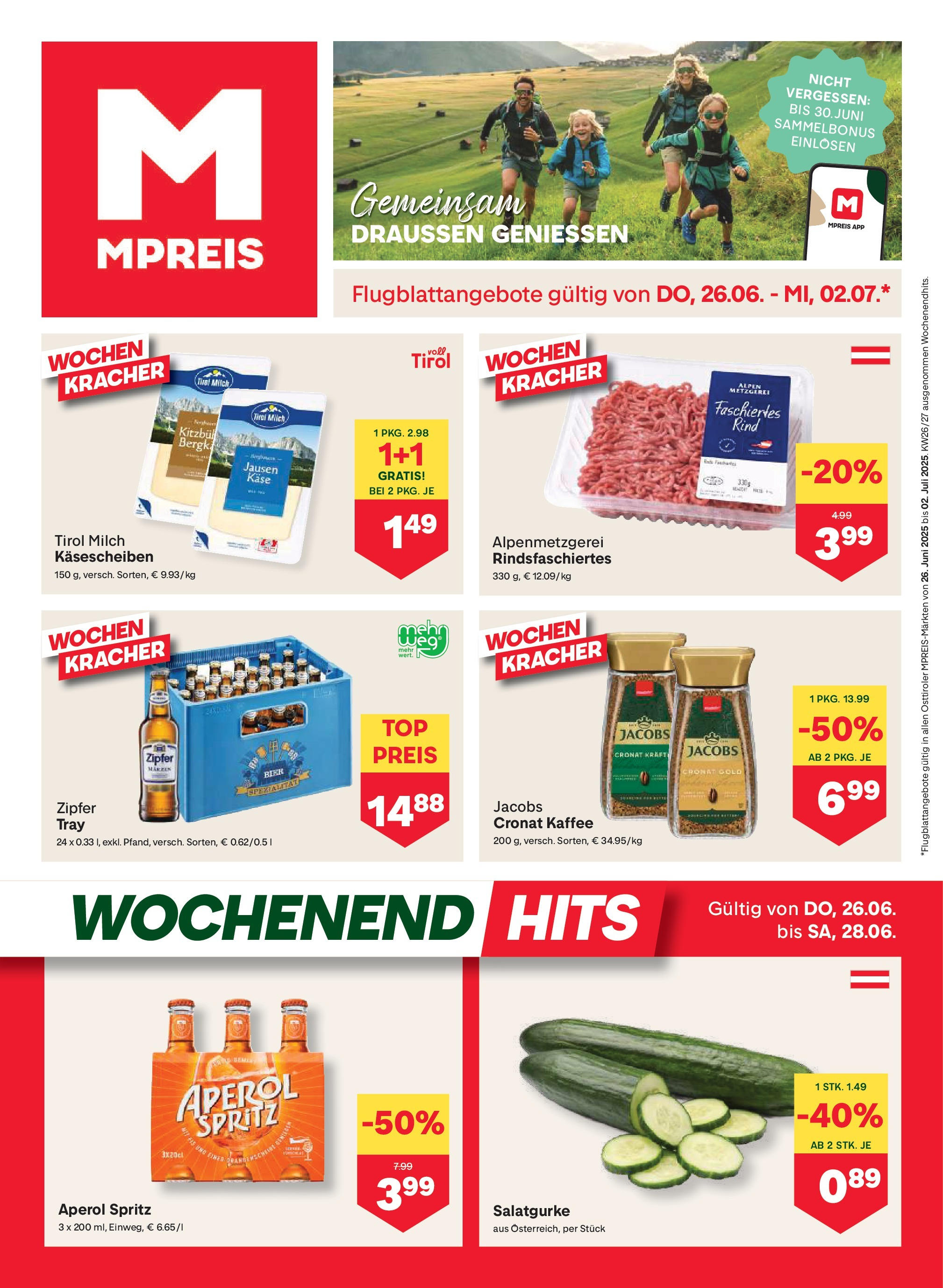 MPREIS Sillian von 26.06.2025 - Aktuelle Angebote | Seite: 1 | Produkte: Milch, Käse, Kaffee, Bier