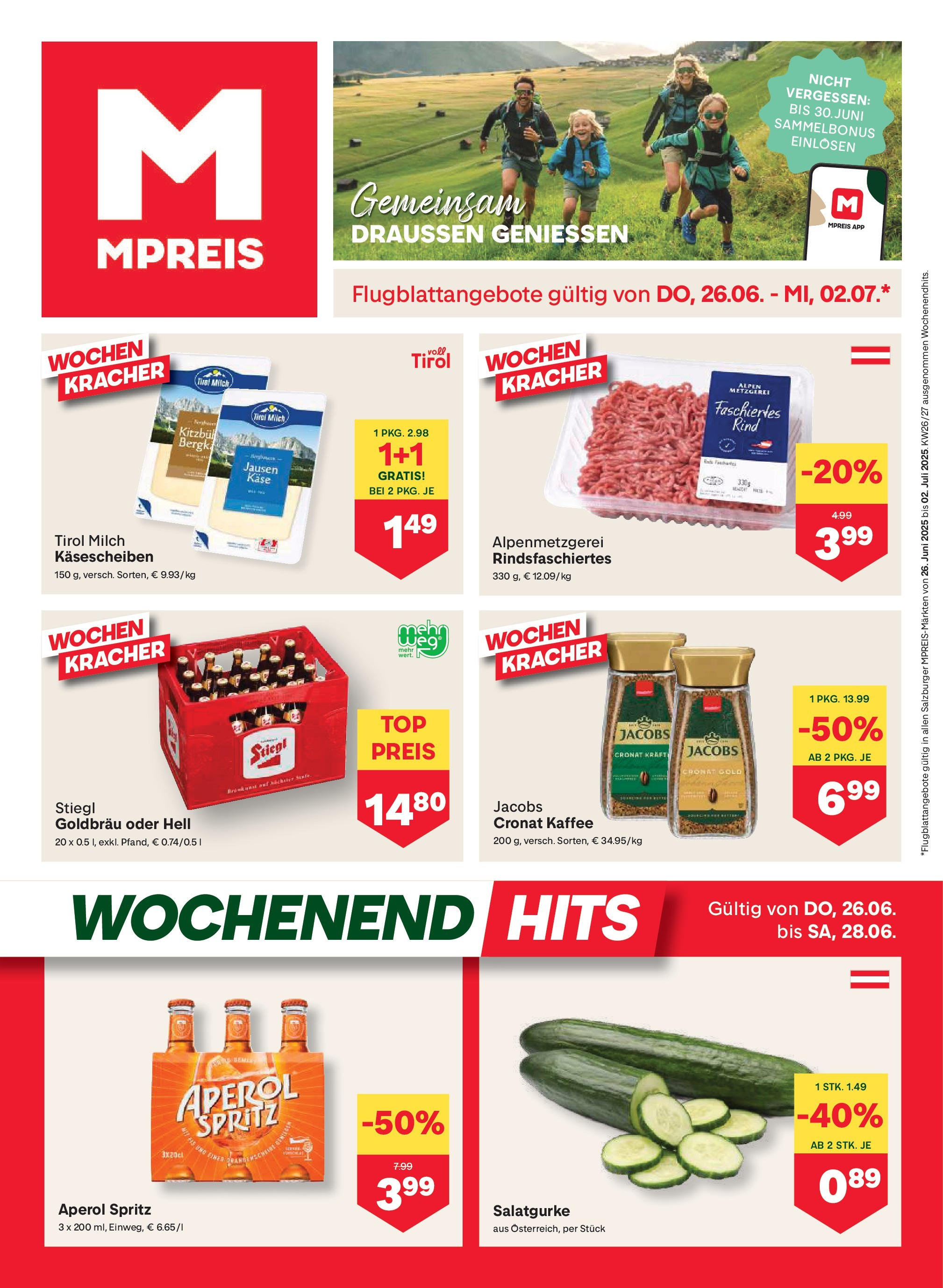 MPREIS Pfarrwerfen von 26.06.2025 - Aktuelle Angebote | Seite: 1 | Produkte: Milch, Käse, Kaffee