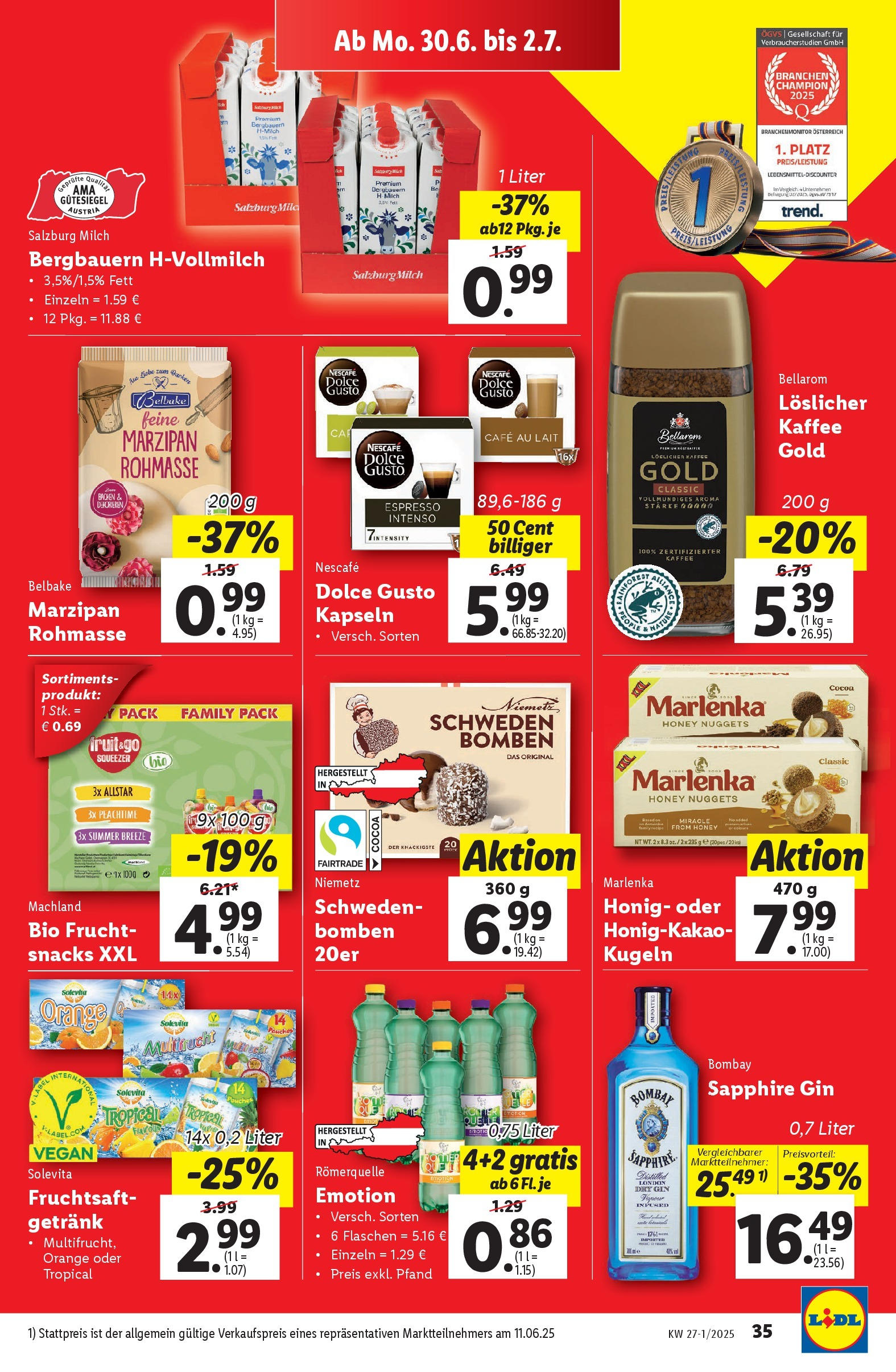 Lidl - Lidl: Flugblatt in deiner Nähe ab 25.06.2025 - Angebote ab donnerstag | Seite: 41 | Produkte: Gin, Milch, Kaffee