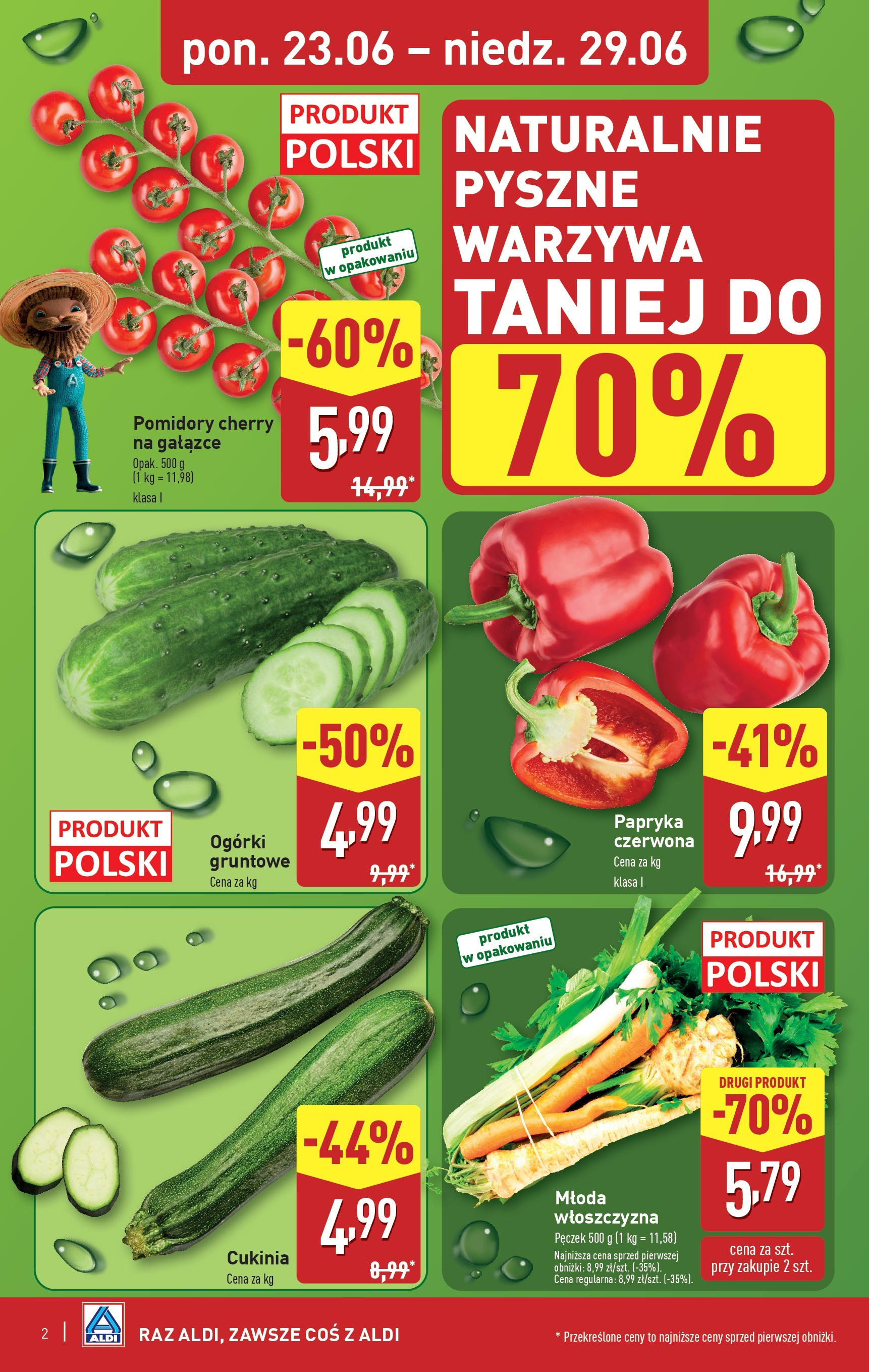 Aldi Gazetka od 23.06.2025 - Ulotka PDF, promocje | Strona: 2 | Produkty: Bell, Cukinia, Pomidory, Ogórki gruntowe