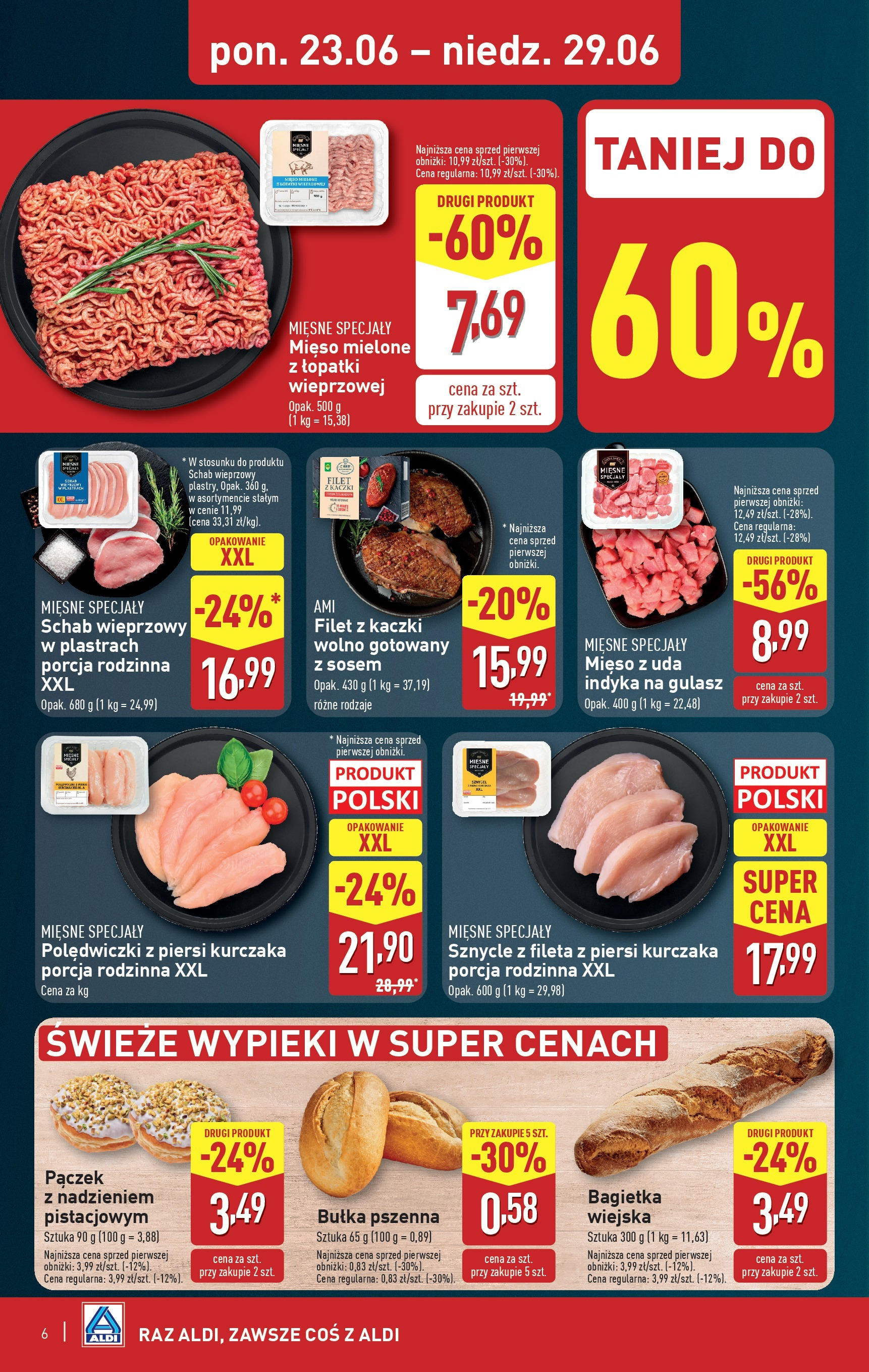 Aldi Gazetka od 23.06.2025 - Ulotka PDF, promocje | Strona: 6 | Produkty: Schab, Piersi, Schab wieprzowy, Bagietka