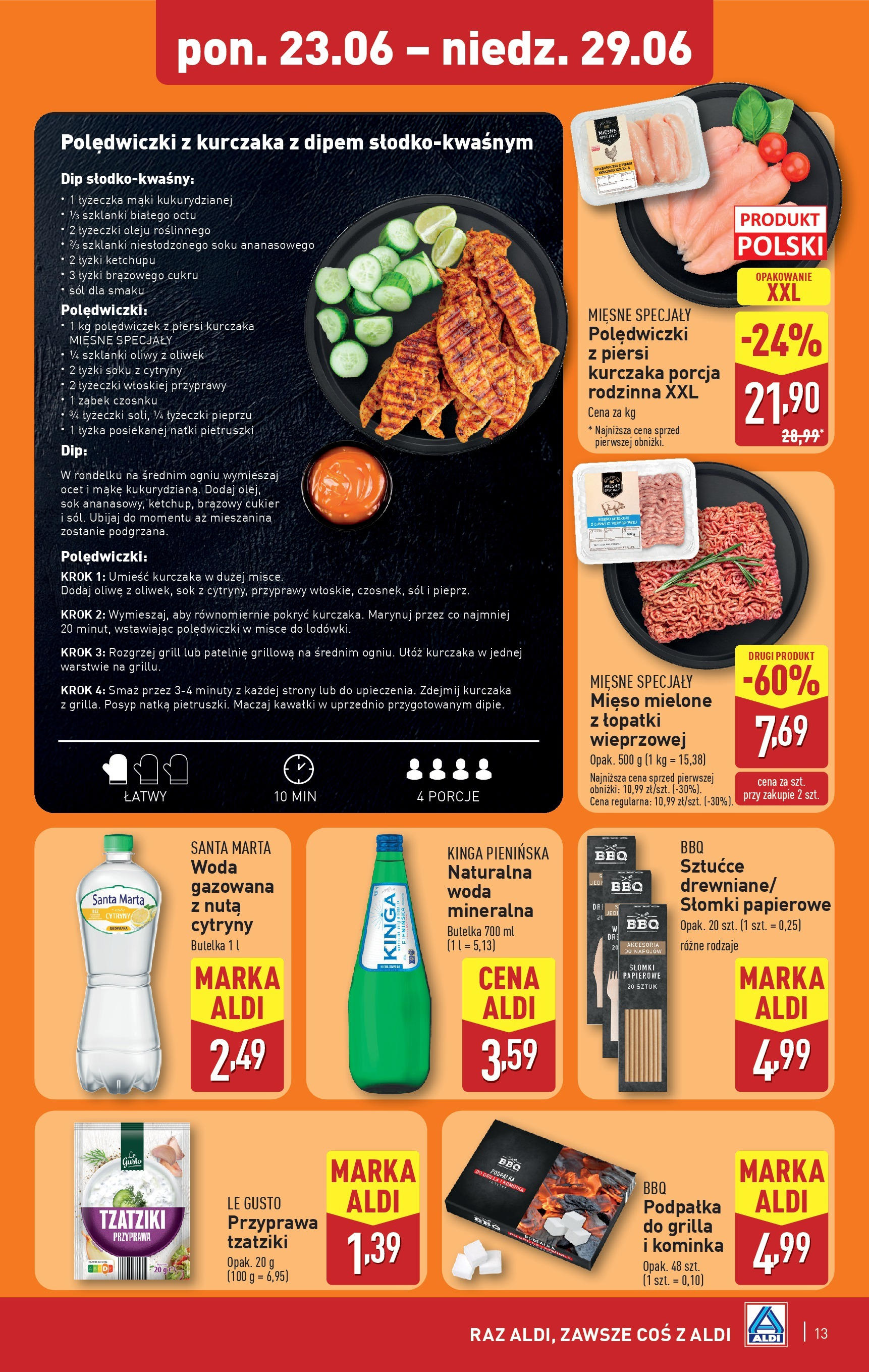 Aldi Gazetka od 23.06.2025 - Ulotka PDF, promocje | Strona: 13 | Produkty: Tzatziki, Ocet, Mięso, Sól