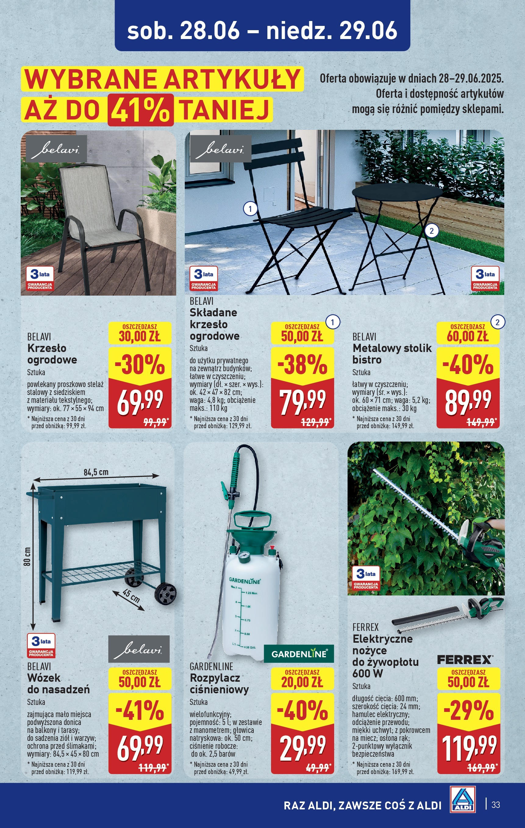 Aldi Gazetka od 23.06.2025 - Ulotka PDF, promocje | Strona: 33 | Produkty: Waga, Krzesło, Krzesło ogrodowe, Nożyce do żywopłotu