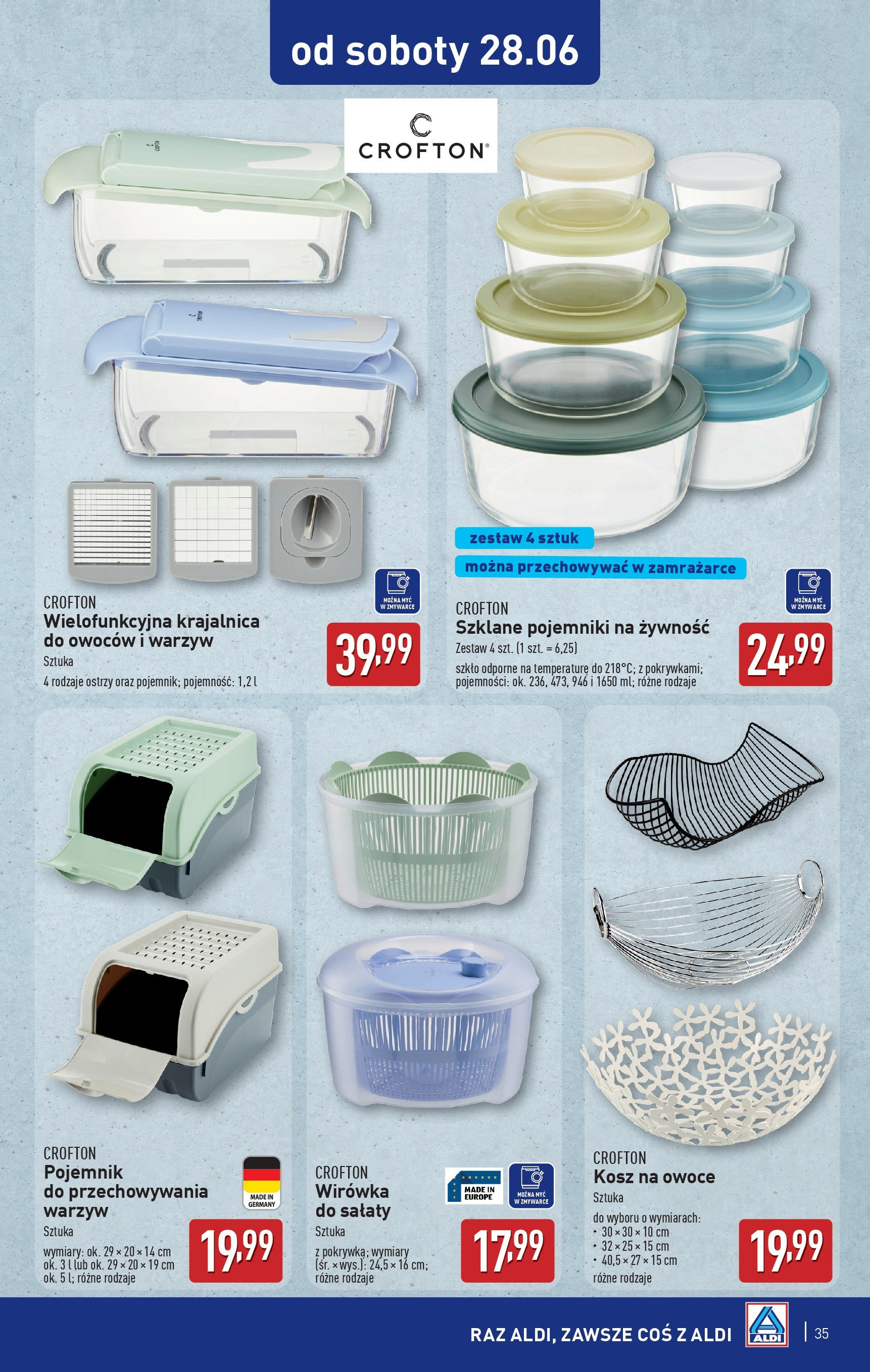 Aldi Gazetka od 23.06.2025 - Ulotka PDF, promocje | Strona: 35 | Produkty: Krajalnica, Kosz, Pojemniki na żywność, Owoce