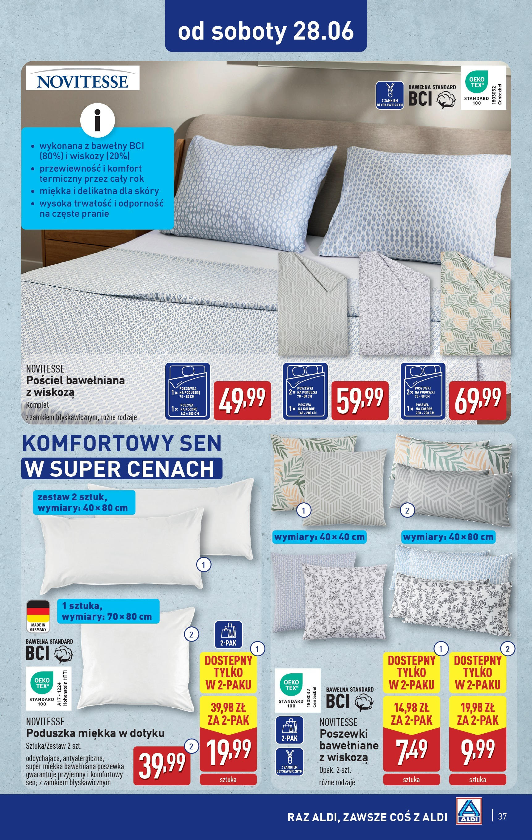 Aldi Gazetka od 23.06.2025 - Ulotka PDF, promocje | Strona: 37 | Produkty: Pościel, Poduszka, Pościel bawełniana