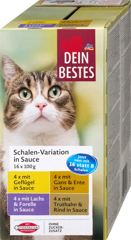 Dein Bestes Nassfutter Katze Variationen in Sauce, Multipack (16x100 g)