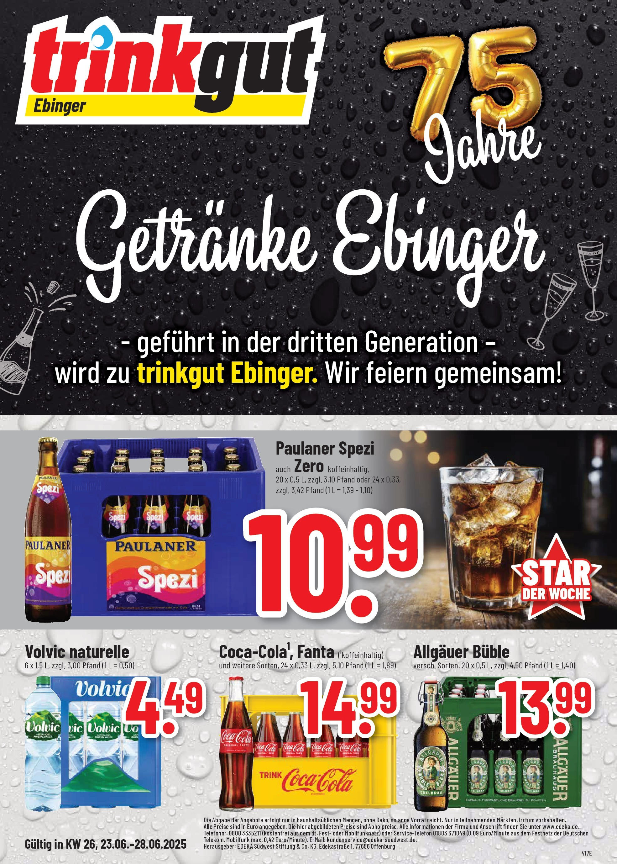 Trinkgut prospekt Großbottwar	 (ab 22.06.2025) » Angebote online | Seite: 1 | Produkte: Coca cola, Cola, Volvic, Paulaner