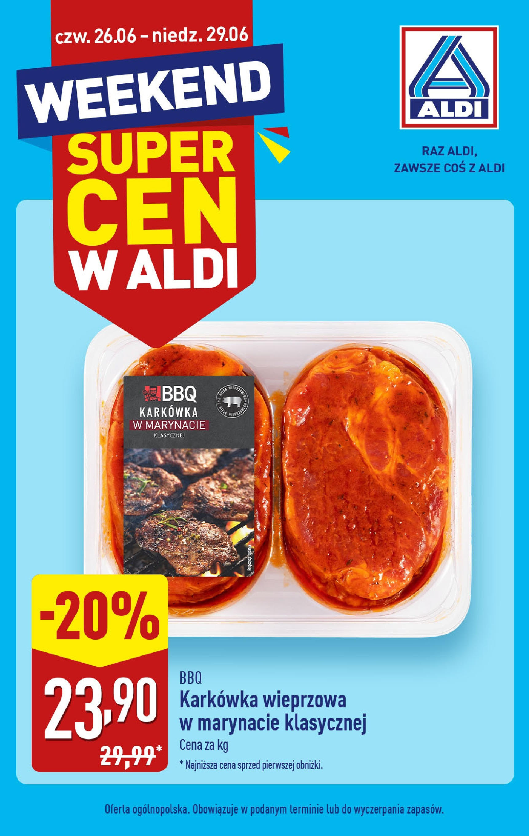 Aldi Gazetka - Promocja weekend od 26.06.2025 - Ulotka PDF, promocje | Strona: 1 | Produkty: Karkówka, Karkówka wieprzowa