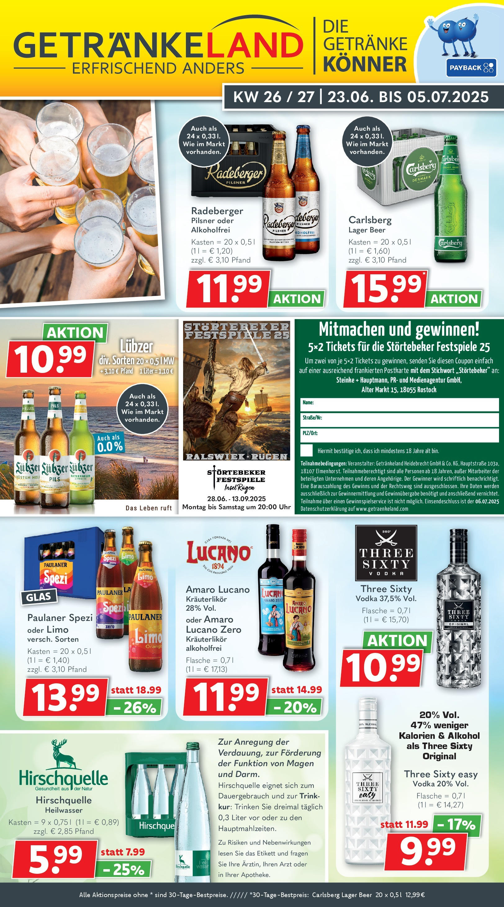 Getränkeland - Getränkeland: Getränkeangebote (ab 22.06.2025) zum Blättern | Seite: 1 | Produkte: Paulaner spezi, Vodka, Radeberger pilsner, Lubzer