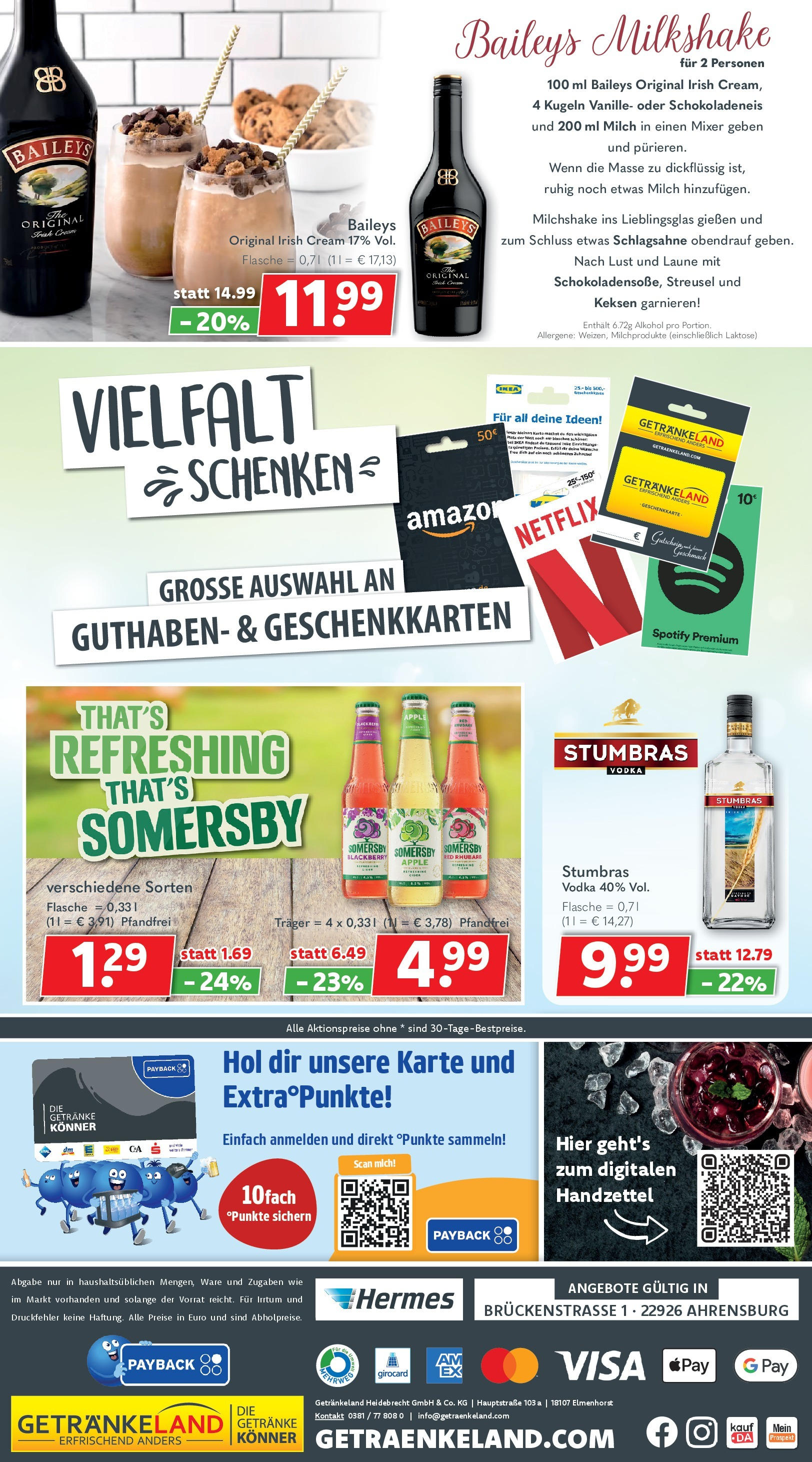 Getränkeland - Getränkeland: Getränkeangebote (ab 22.06.2025) zum Blättern | Seite: 11 | Produkte: Schlagsahne, Apple, Baileys, Vodka
