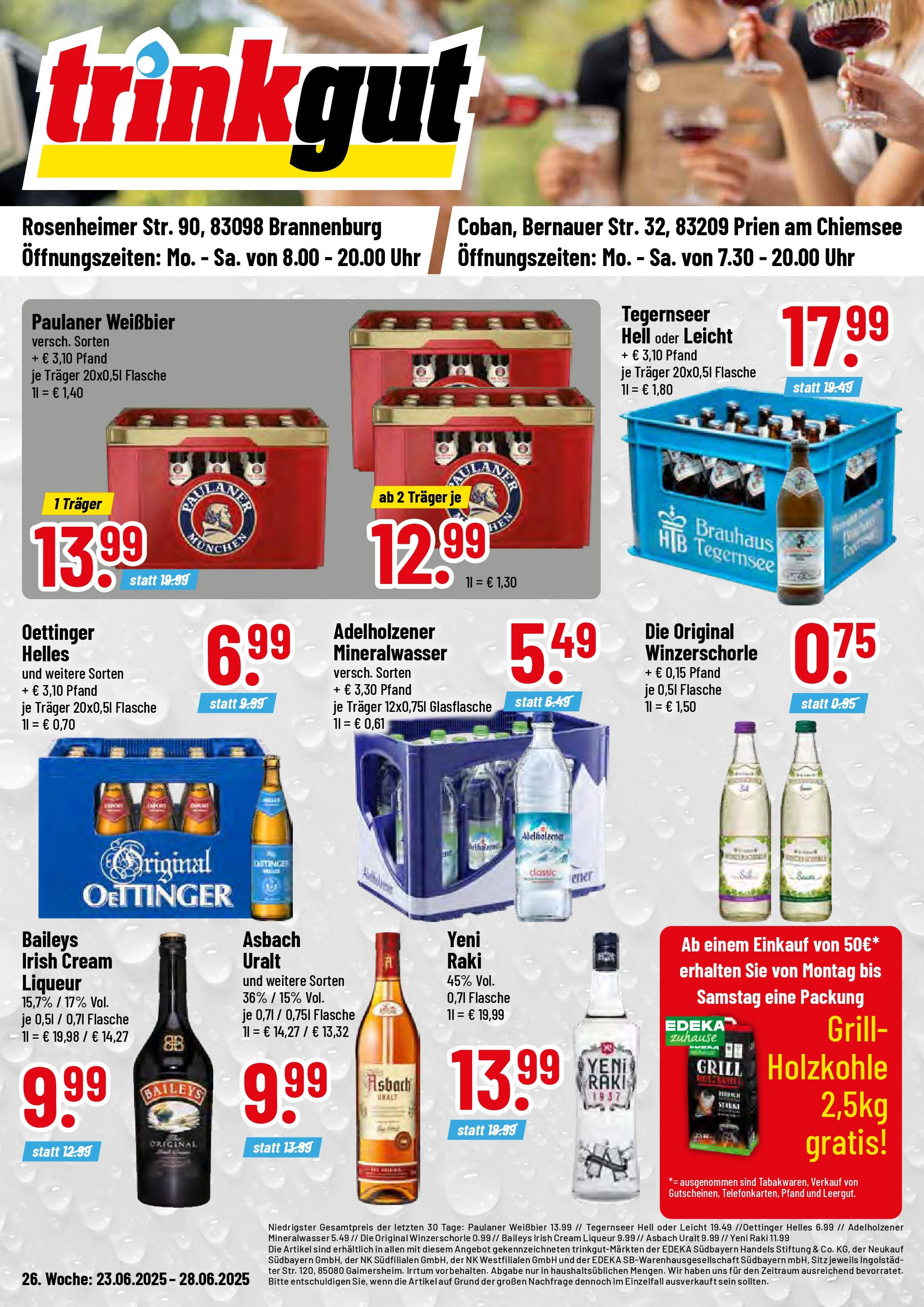 Trinkgut prospekt Prien am Chiemsee	 (ab 22.06.2025) » Angebote online | Seite: 1 | Produkte: Grill, Adelholzener, Uhr, Asbach