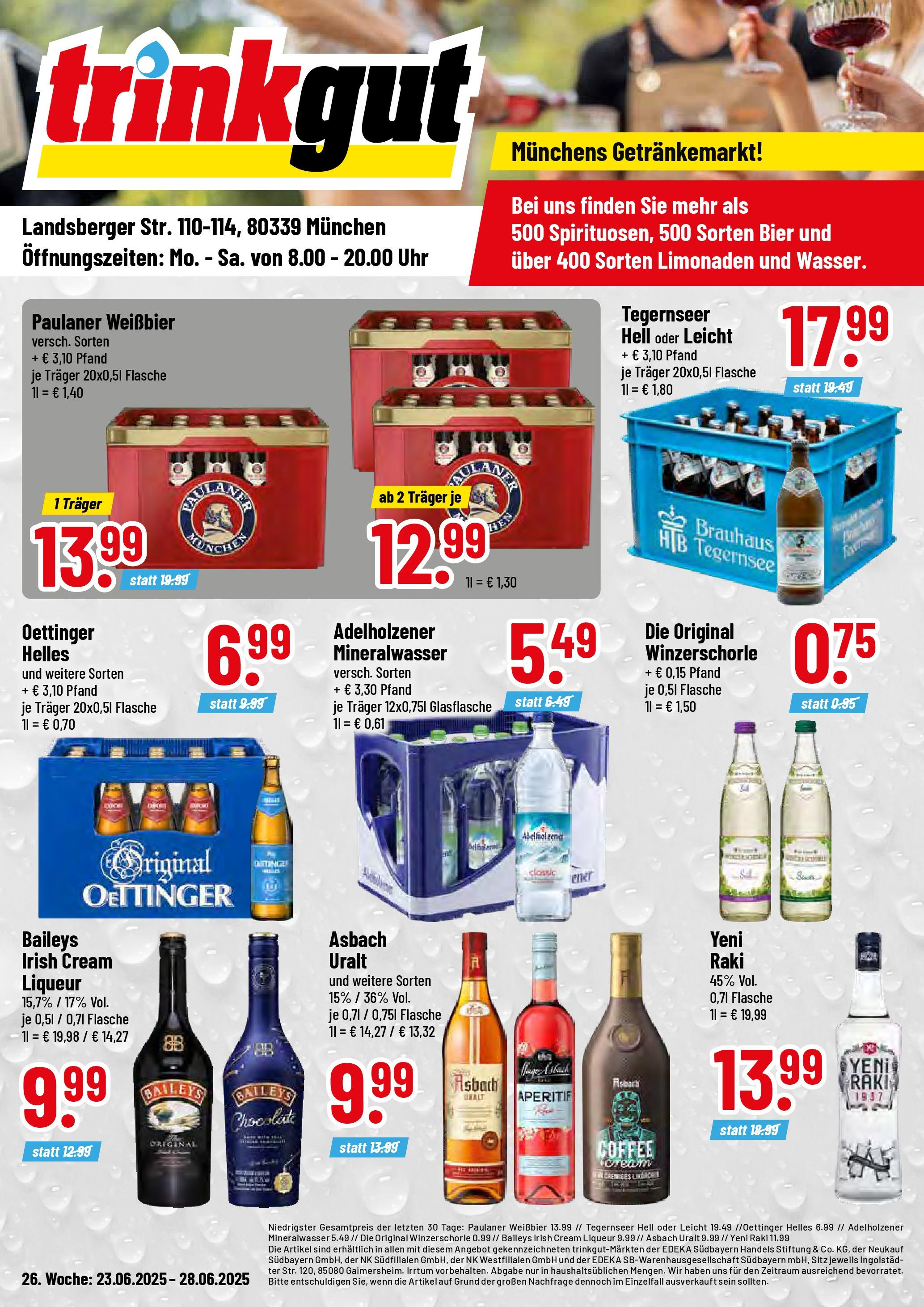 Trinkgut prospekt München	 (ab 22.06.2025) » Angebote online | Seite: 1 | Produkte: Weißbier, Adelholzener, Paulaner, Asbach
