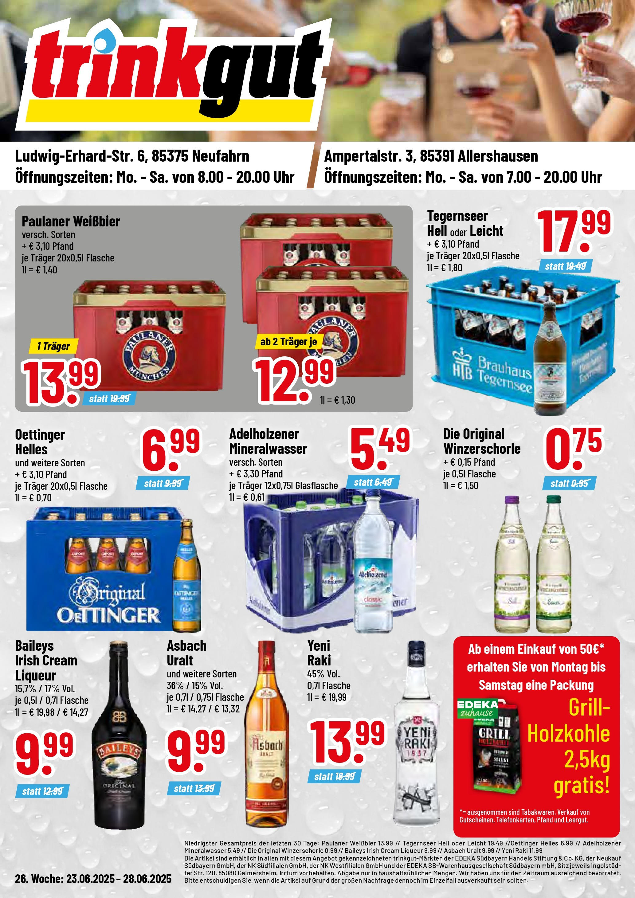 Trinkgut prospekt Neufahrn	 (ab 22.06.2025) » Angebote online | Seite: 1 | Produkte: Weißbier, Mineralwasser, Paulaner, Asbach