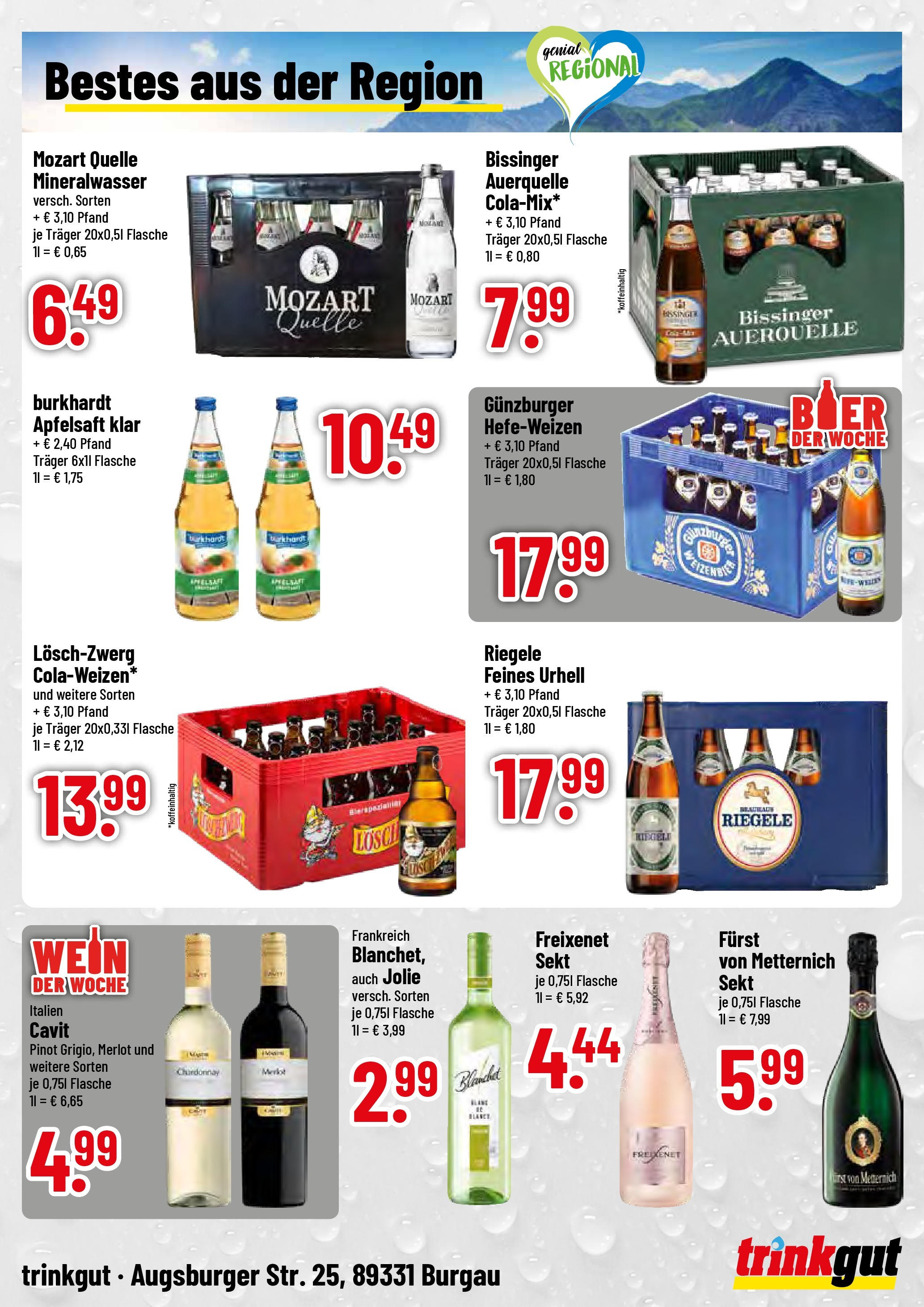 Trinkgut prospekt Burgau	 (ab 22.06.2025) » Angebote online | Seite: 4 | Produkte: Merlot, Apfelsaft, Mineralwasser, Wein