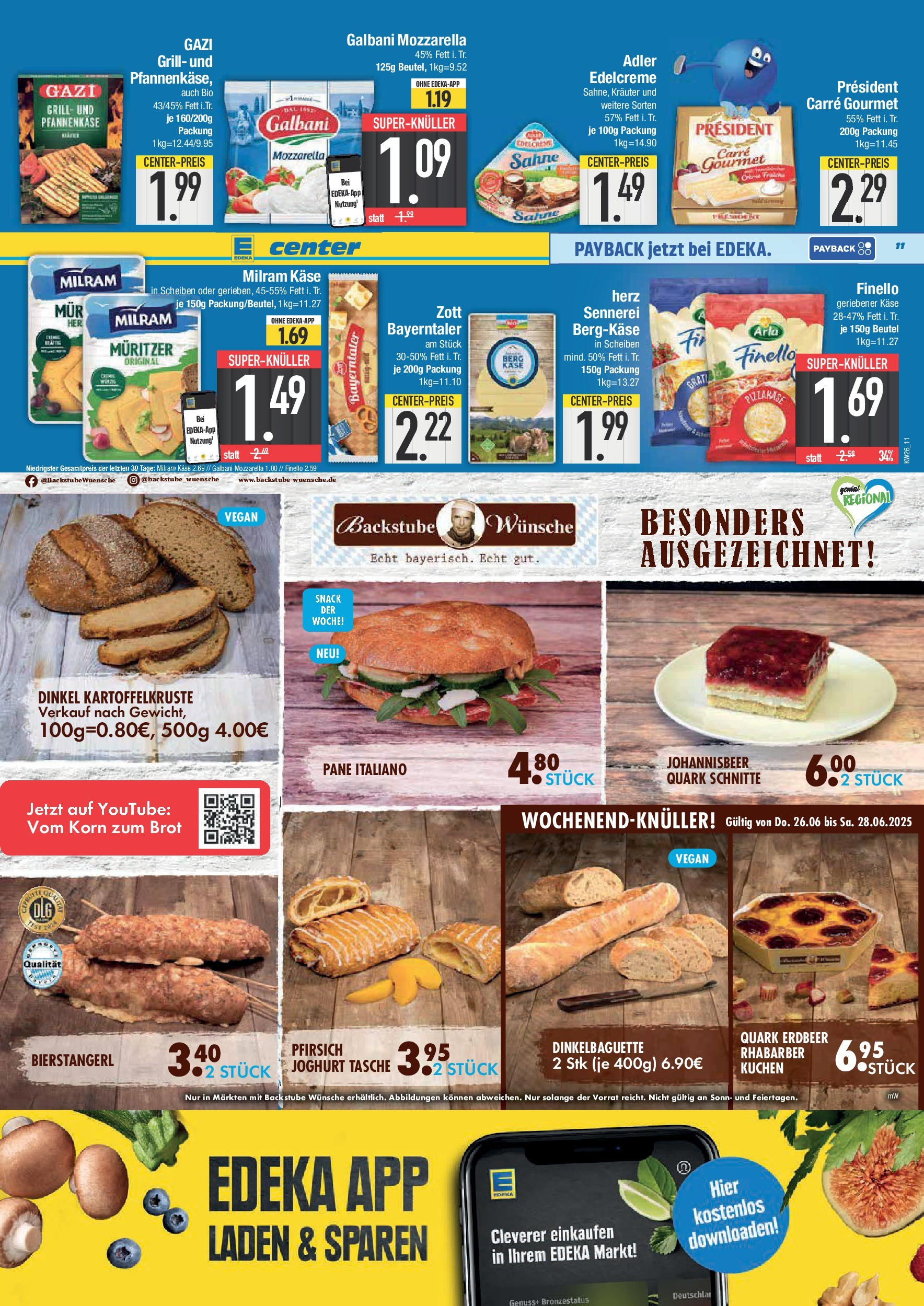Edeka prospekt Bad Reichenhall	 (ab 22.06.2025) » Angebote Online | Seite: 11 | Produkte: Quark, Mozzarella, Milram, Sahne