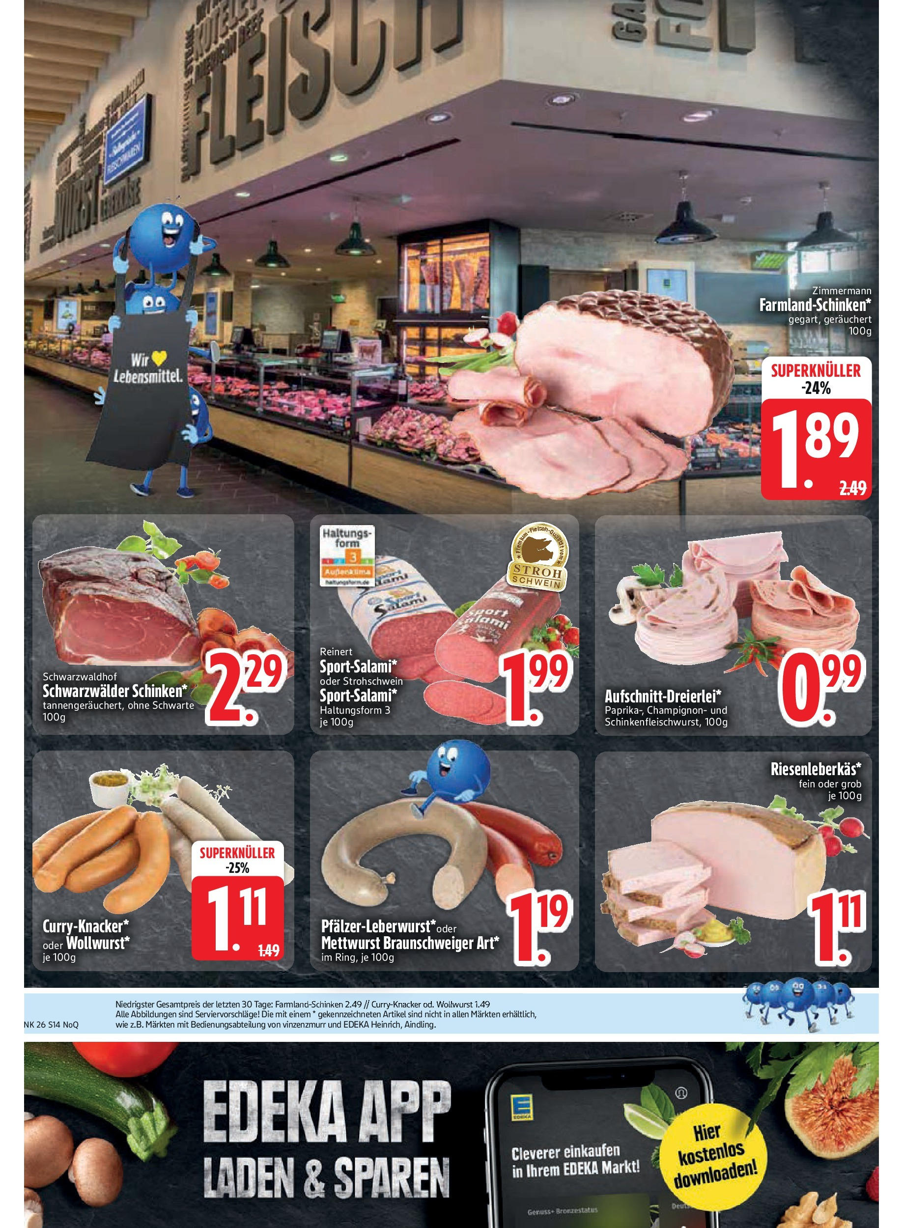 Edeka prospekt Aldersbach	 (ab 22.06.2025) » Angebote Online | Seite: 14 | Produkte: Salami, Leberkase
