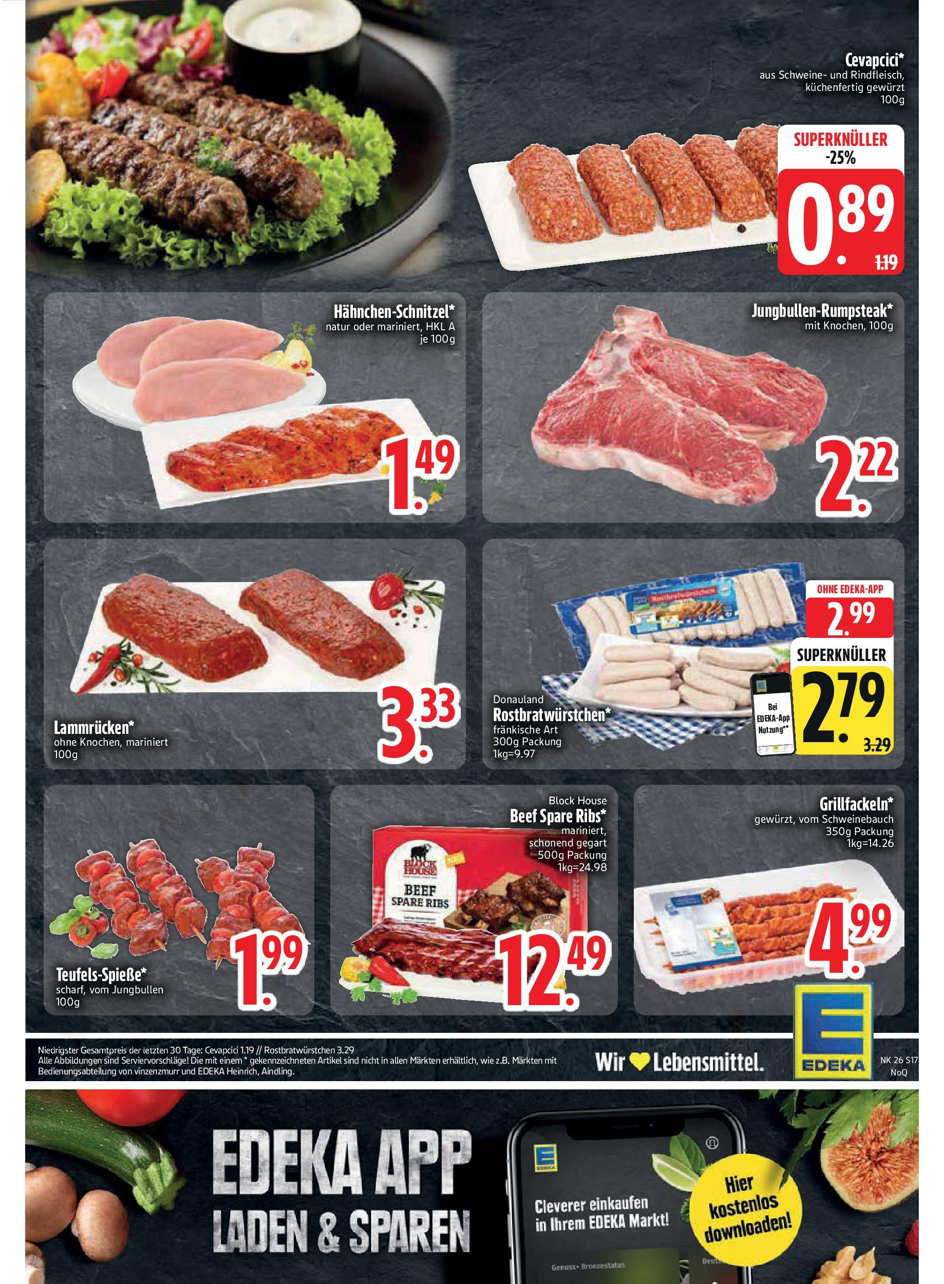 Edeka prospekt Aldersbach	 (ab 22.06.2025) » Angebote Online | Seite: 17 | Produkte: Schweinebauch, Spare ribs, Cevapcici