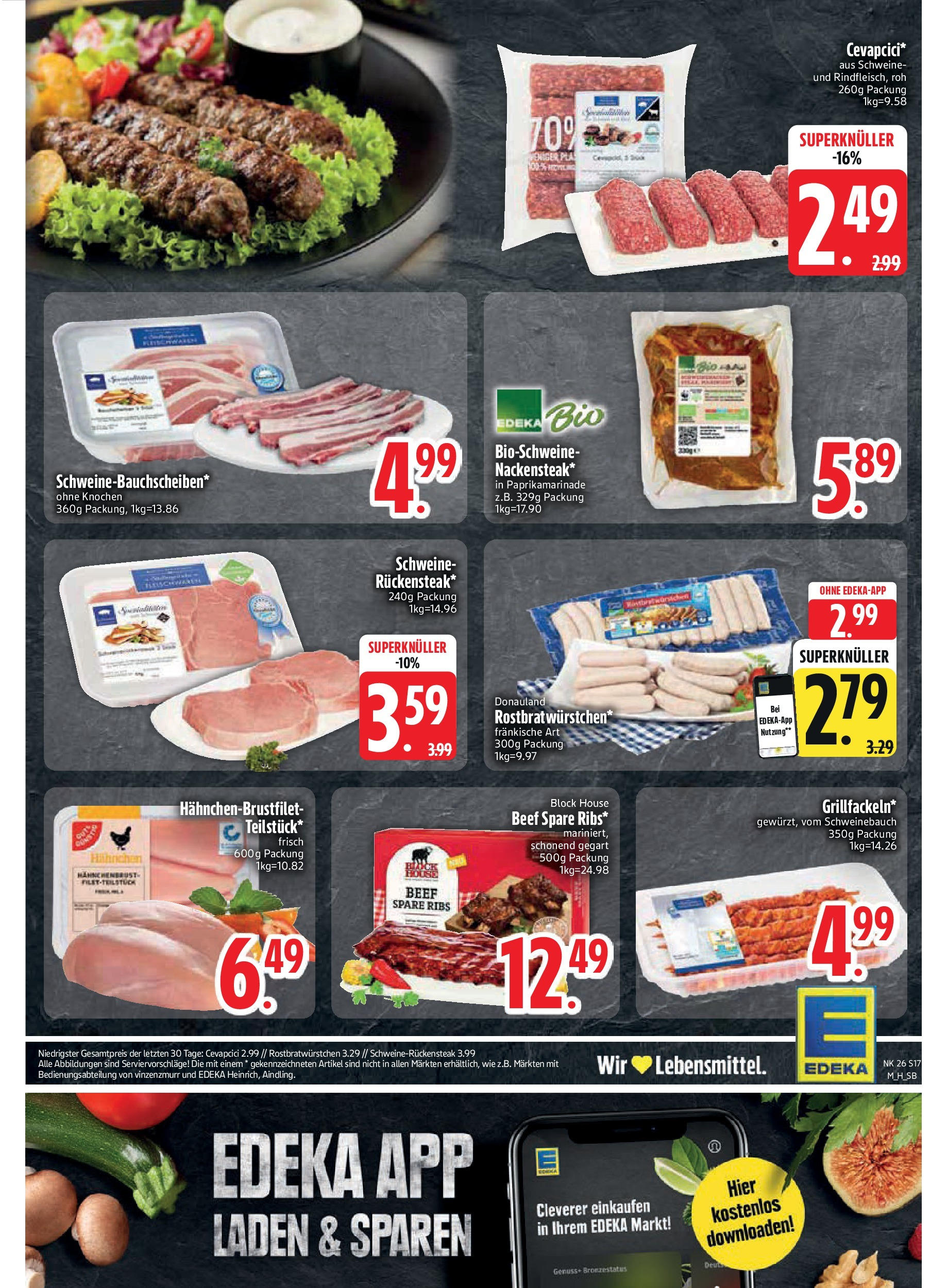 Edeka prospekt Murnau	 (ab 23.06.2025) » Angebote Online | Seite: 17 | Produkte: Schweinebauch, Spare ribs, Cevapcici, Steak