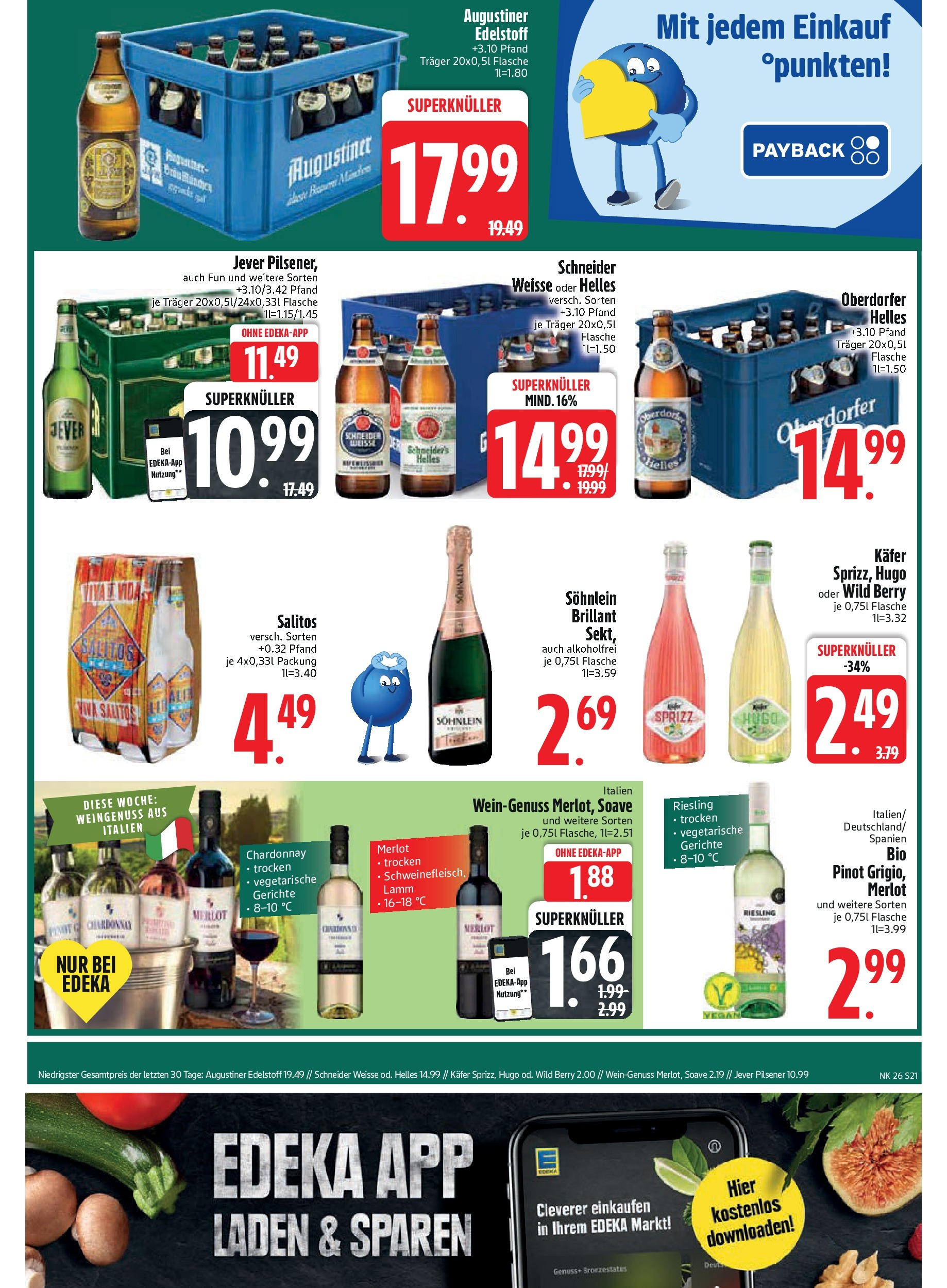 Edeka prospekt Trostberg	 (ab 22.06.2025) » Angebote Online | Seite: 21 | Produkte: Sekt, Merlot, Jever, Hugo