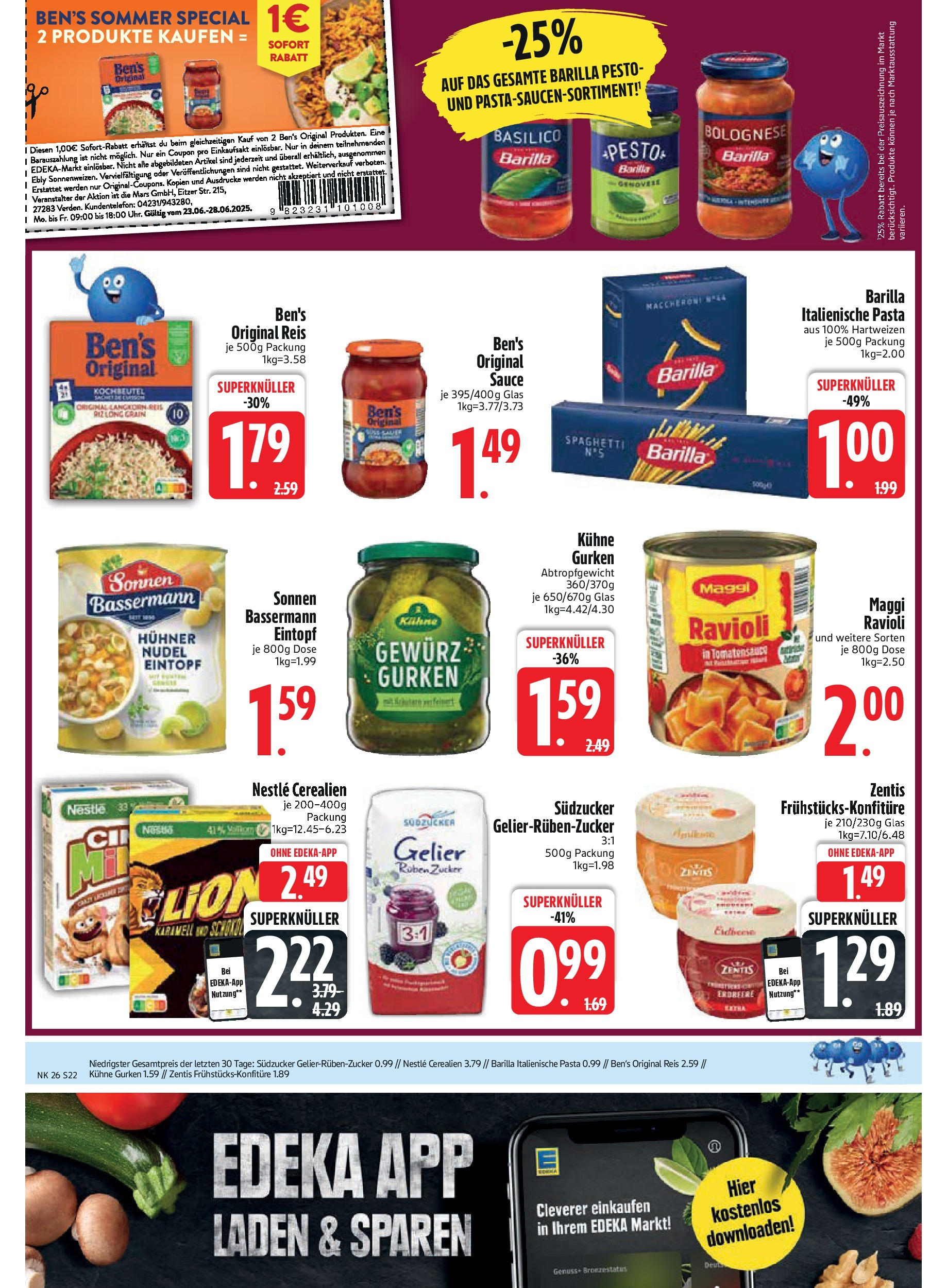Edeka prospekt Trostberg	 (ab 22.06.2025) » Angebote Online | Seite: 22 | Produkte: Mars, Zucker, Pasta, Gurken