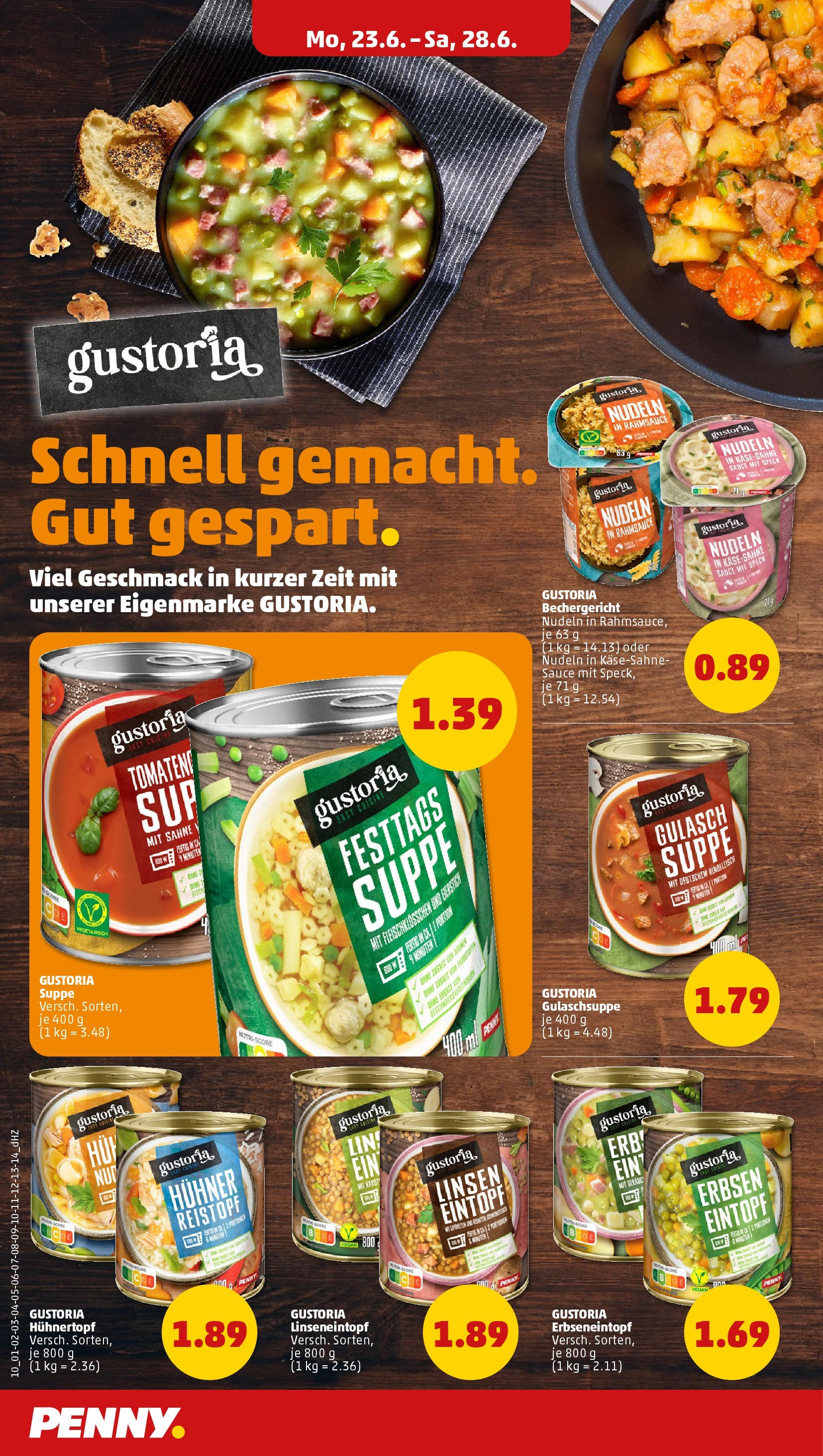 Penny Prospekt ab 22.06.2025 » Angebote Online | Seite: 10 | Produkte: Gulasch, Nudeln, Sahne, Erbsen