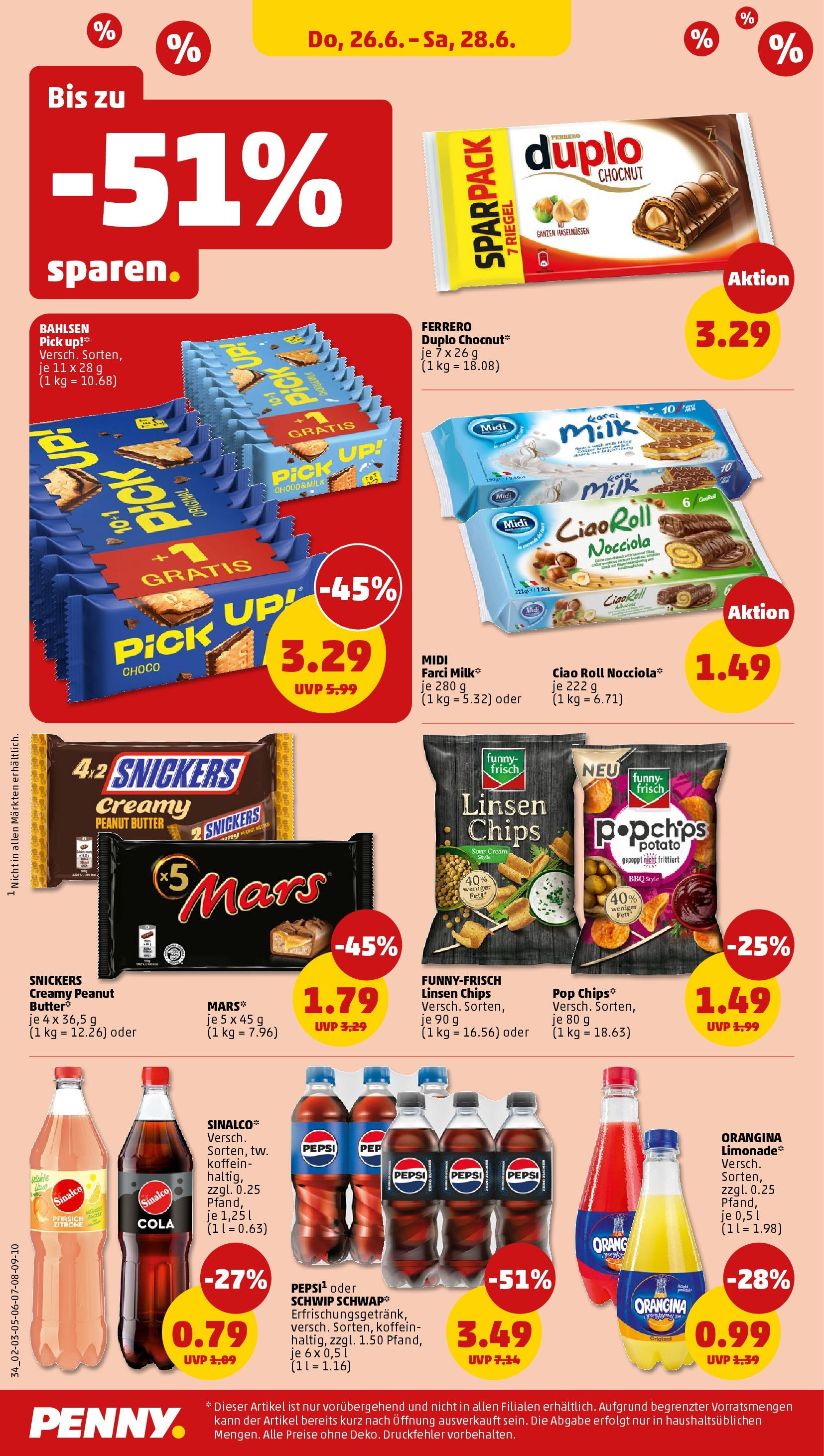 Penny Prospekt ab 22.06.2025 » Angebote Online | Seite: 34 | Produkte: Ferrero duplo, Schwip schwap, Zucker, Chips