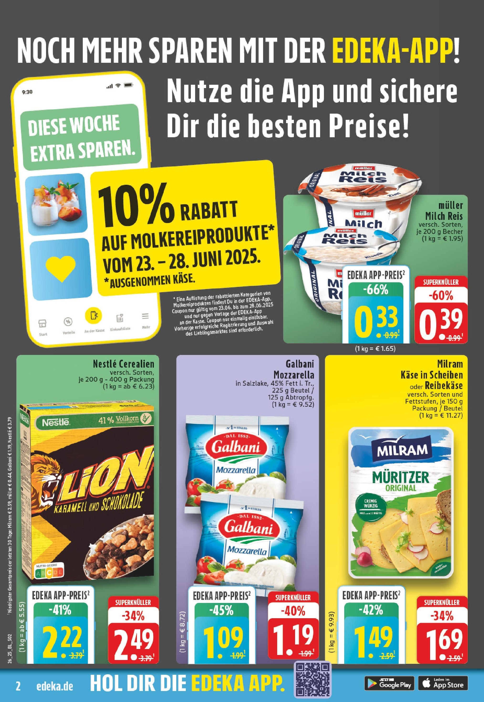 Edeka prospekt Erkelenz	 (ab 22.06.2025) » Angebote Online | Seite: 2 | Produkte: Milch, Käse, Schokolade, Mozzarella