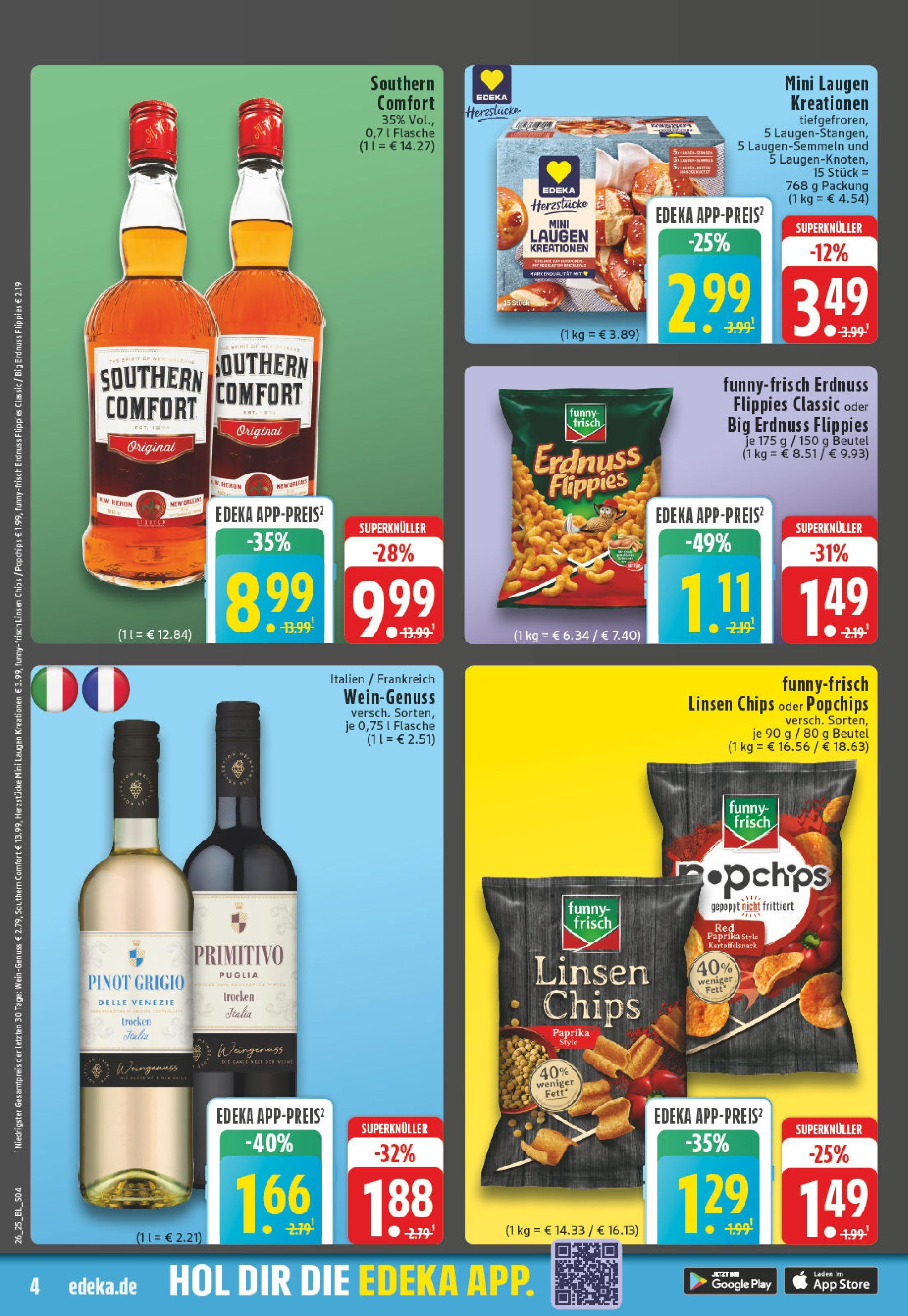 Edeka prospekt Erkelenz	 (ab 22.06.2025) » Angebote Online | Seite: 4 | Produkte: Funny frisch, Paprika, Southern comfort, Chips