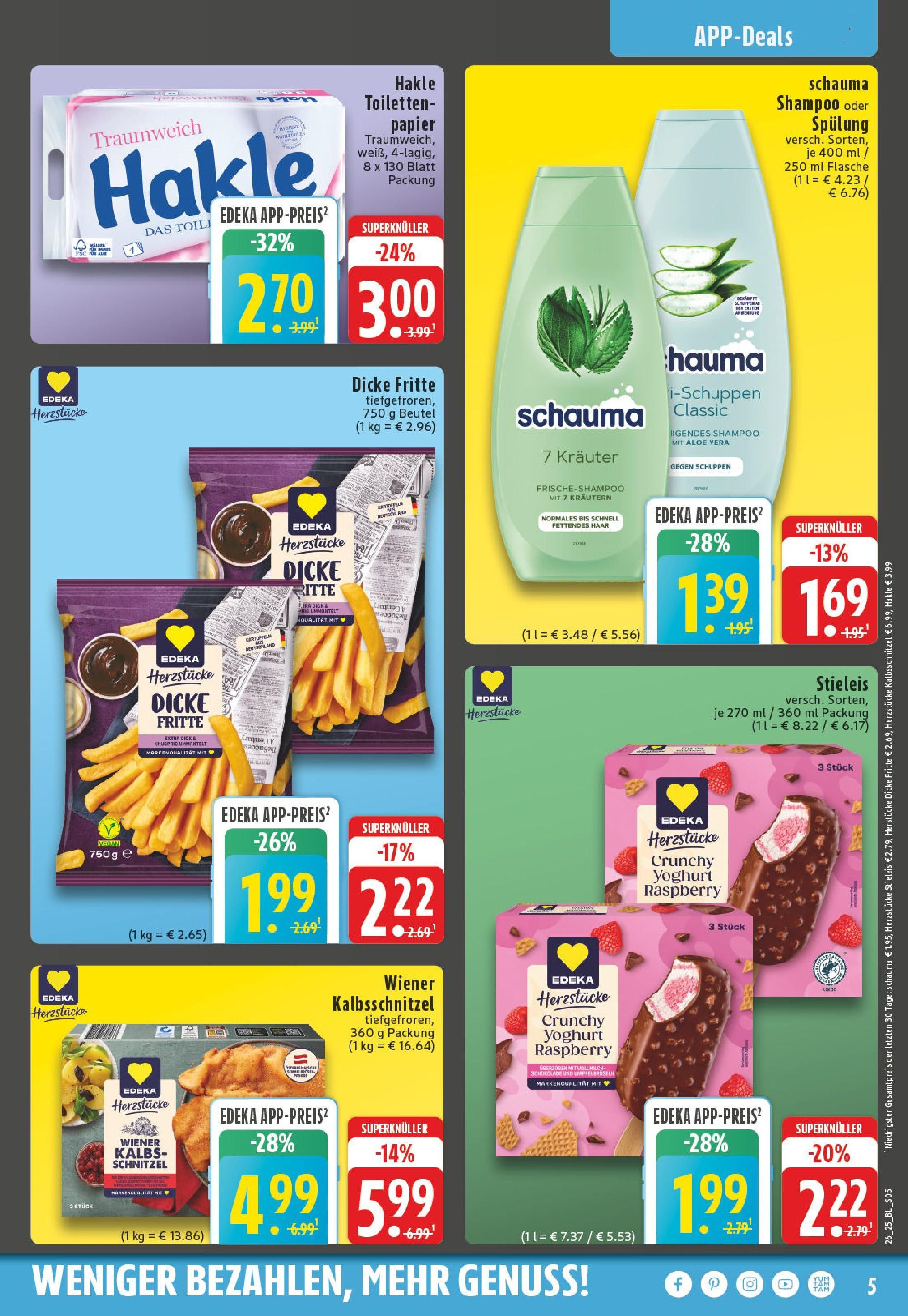 Edeka prospekt Erkelenz	 (ab 22.06.2025) » Angebote Online | Seite: 5 | Produkte: Schauma shampoo, Schokolade, Kartoffeln, Toilettenpapier