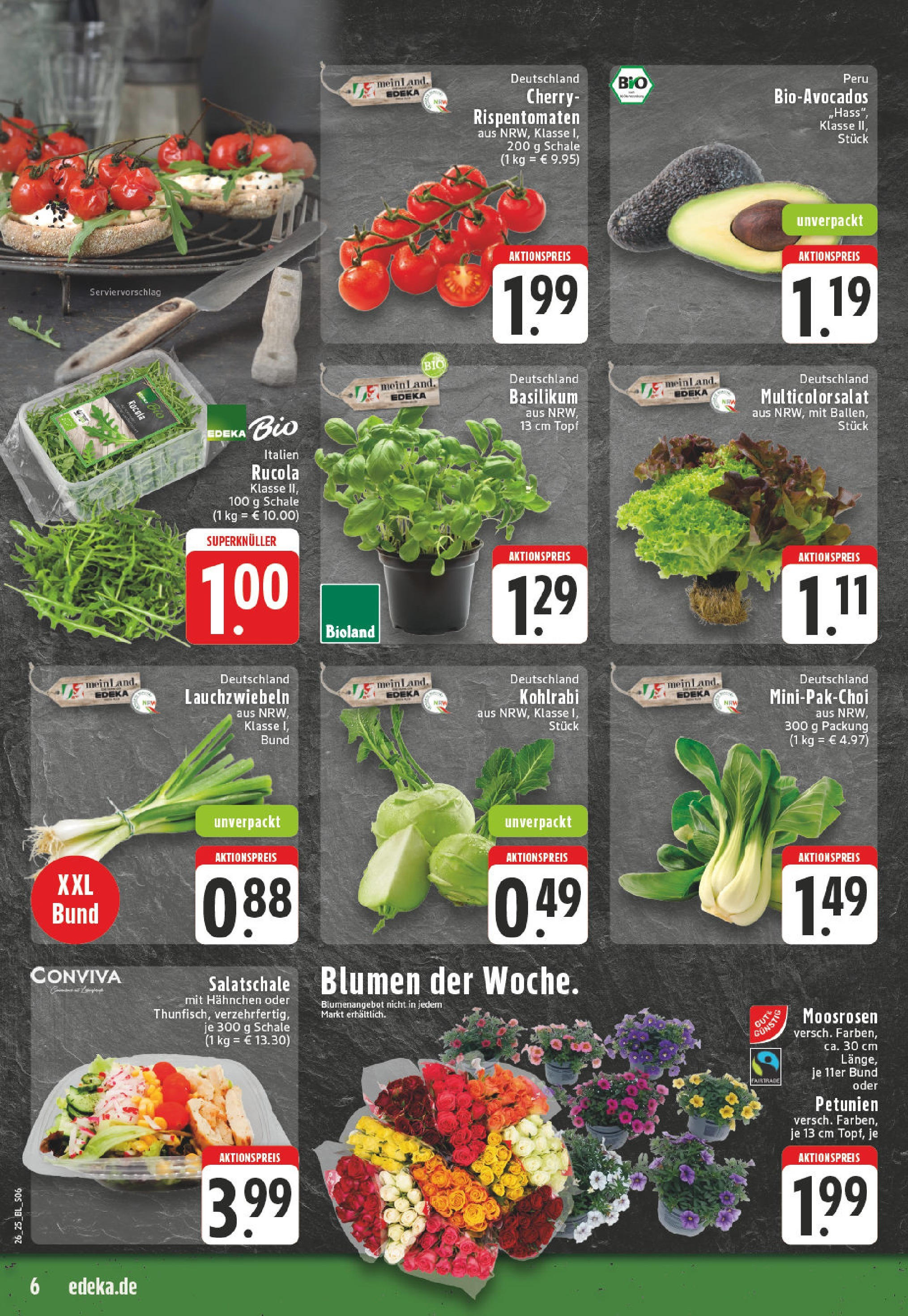 Edeka prospekt Erkelenz	 (ab 22.06.2025) » Angebote Online | Seite: 6 | Produkte: Top, Hahnchen, Blumen, Kohlrabi