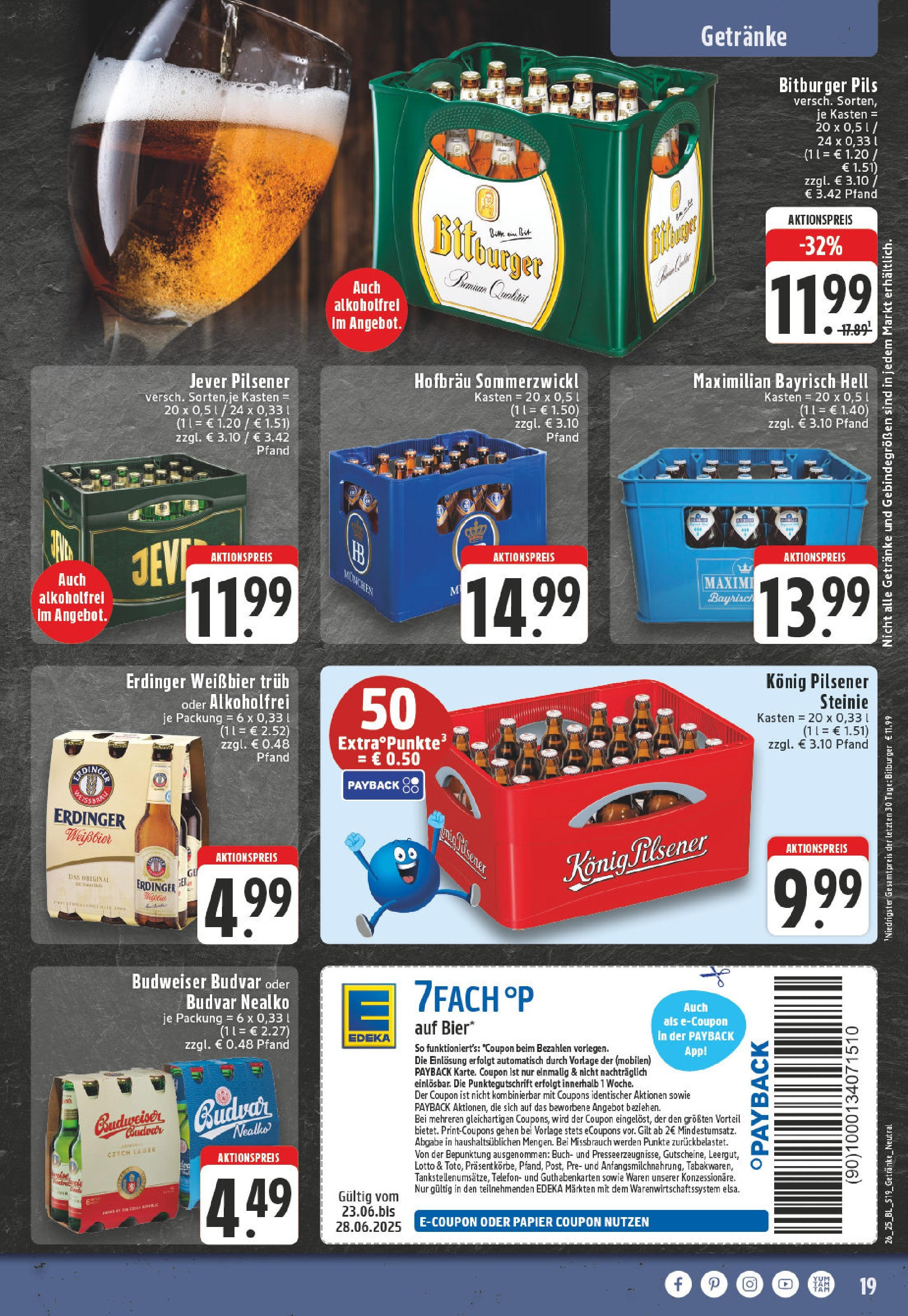 Edeka prospekt Winterberg-Zueschen	 (ab 22.06.2025) » Angebote Online | Seite: 19 | Produkte: Konig pilsener, Pils, Jever, Budweiser
