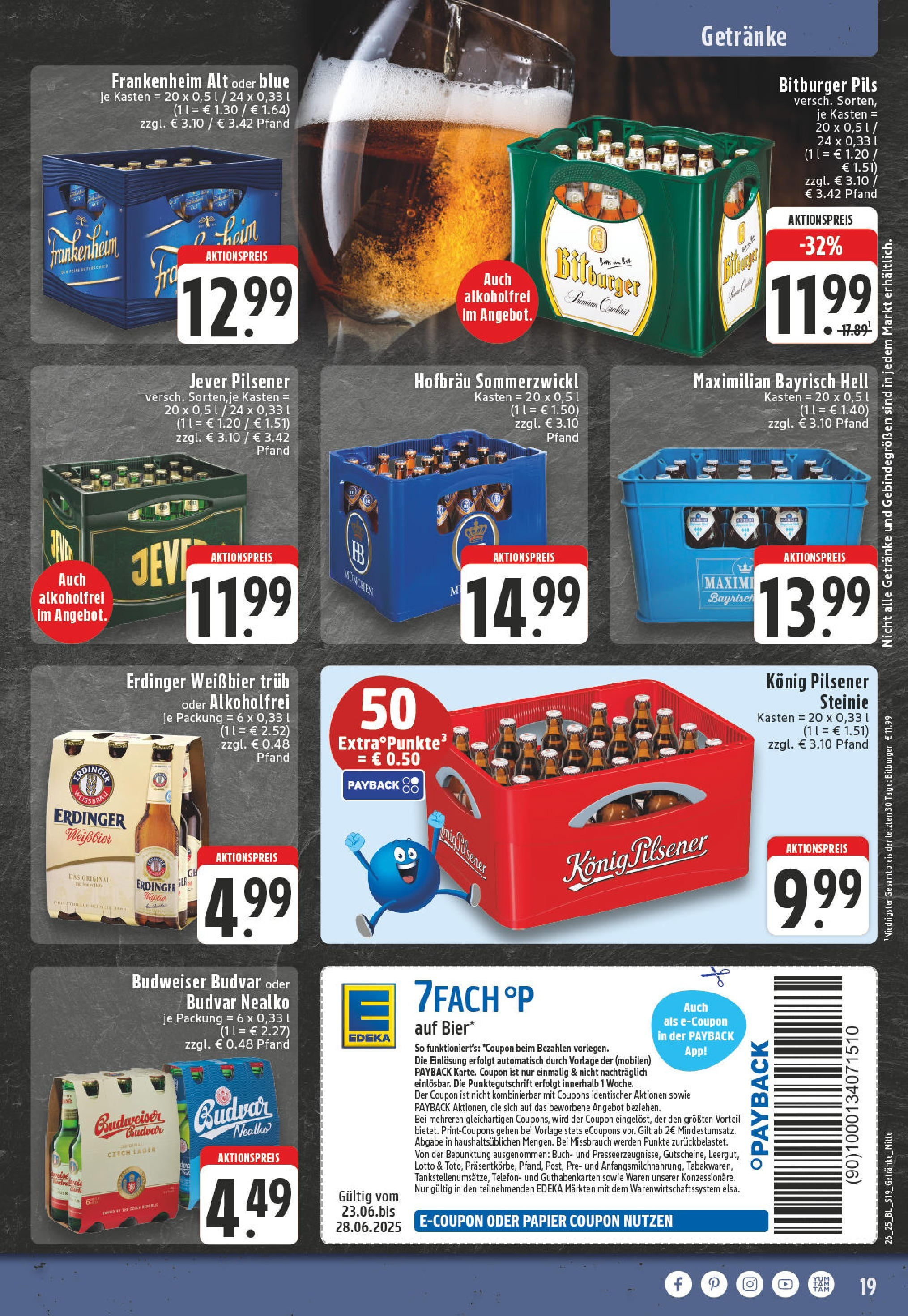 Edeka prospekt Mettmann	 (ab 22.06.2025) » Angebote Online | Seite: 19 | Produkte: Konig pilsener, Erdinger, Weißbier, Pils