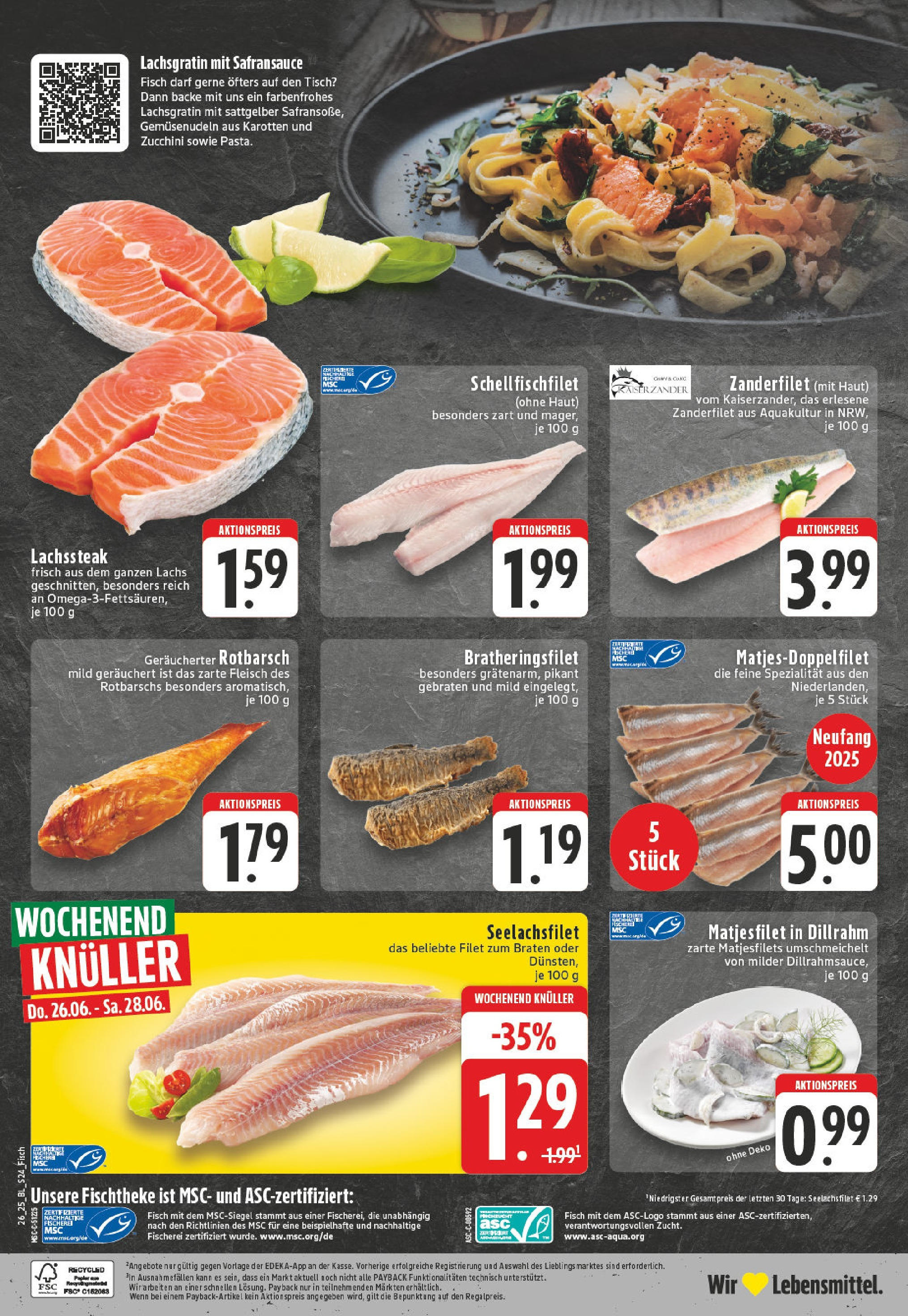 Edeka prospekt Korschenbroich	 (ab 22.06.2025) » Angebote Online | Seite: 24 | Produkte: Tisch, Fisch, Lachs, Steak