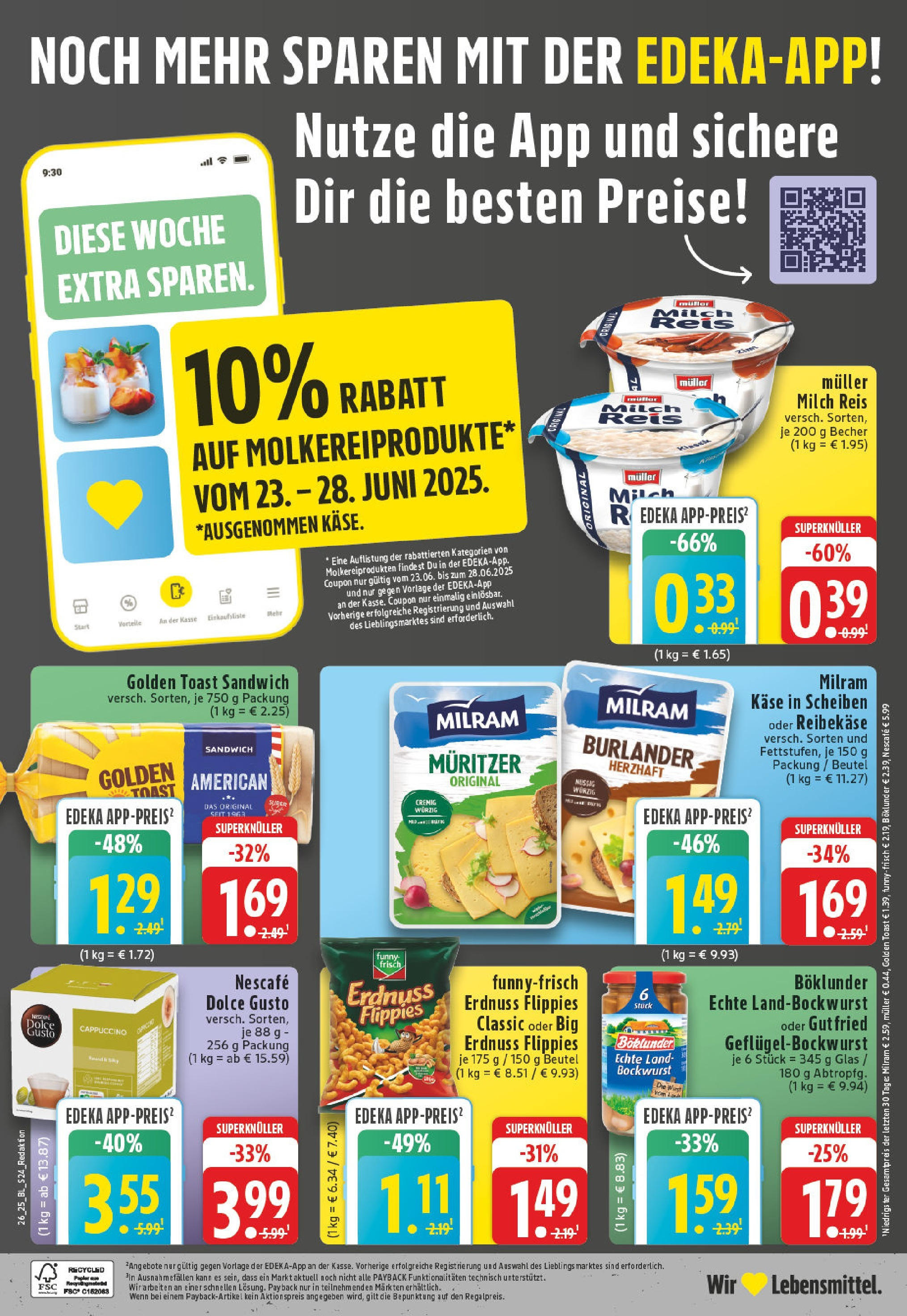 Edeka prospekt Mettmann	 (ab 22.06.2025) » Angebote Online | Seite: 24 | Produkte: Nescafe, Milch, Milram, Reibekase