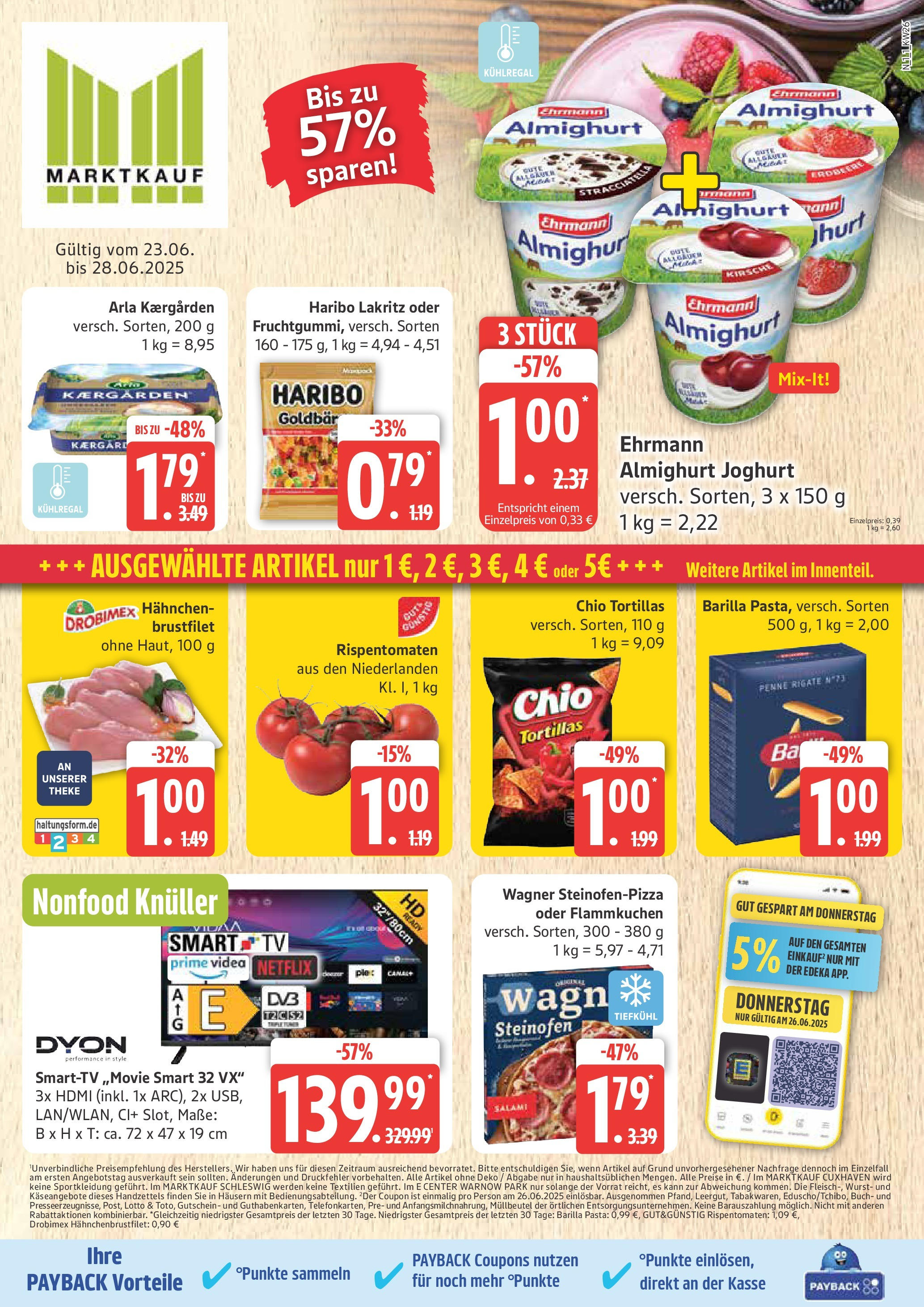Marktkauf - Marktkauf: Wochenangebote (ab 22.06.2025) » Angebote online | Seite: 1 | Produkte: Hahnchen, Smart TV, Salami, Pizza