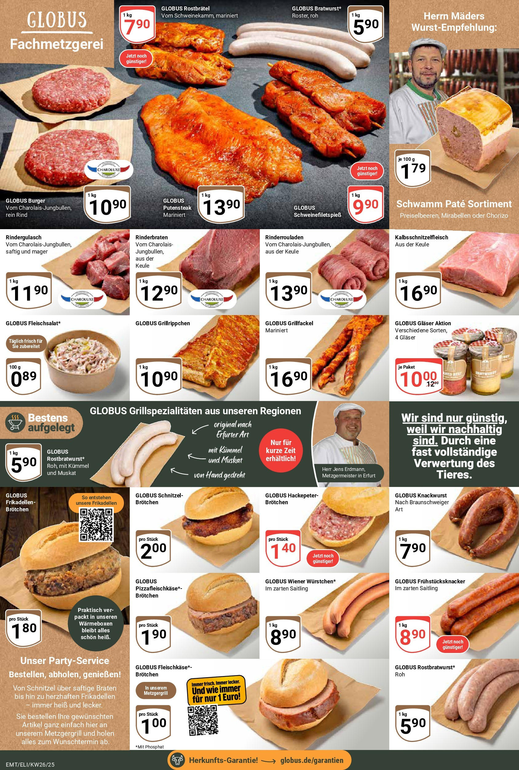 Globus prospekt Mittelhausen	 (ab 22.06.2025) » Angebote online | Seite: 10 | Produkte: Rinderrouladen, Rindergulasch, Burger, Schnitzel