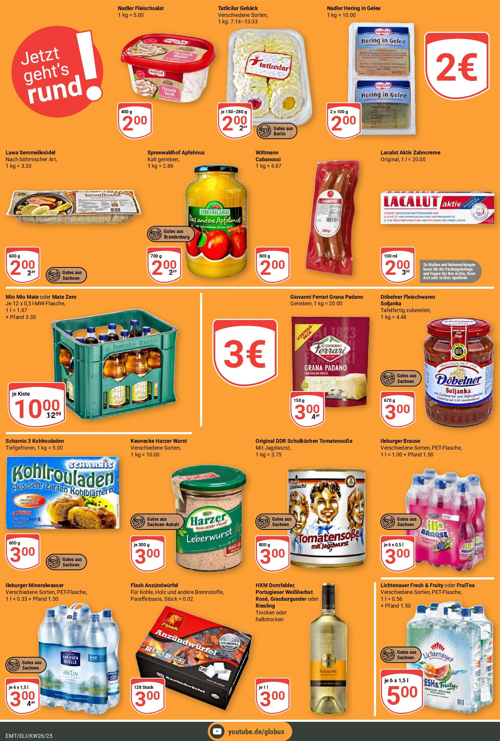 Globus prospekt Mittelhausen	 (ab 22.06.2025) » Angebote online | Seite: 18 | Produkte: Mio mio mate, Mineralwasser, Wurst, Salat