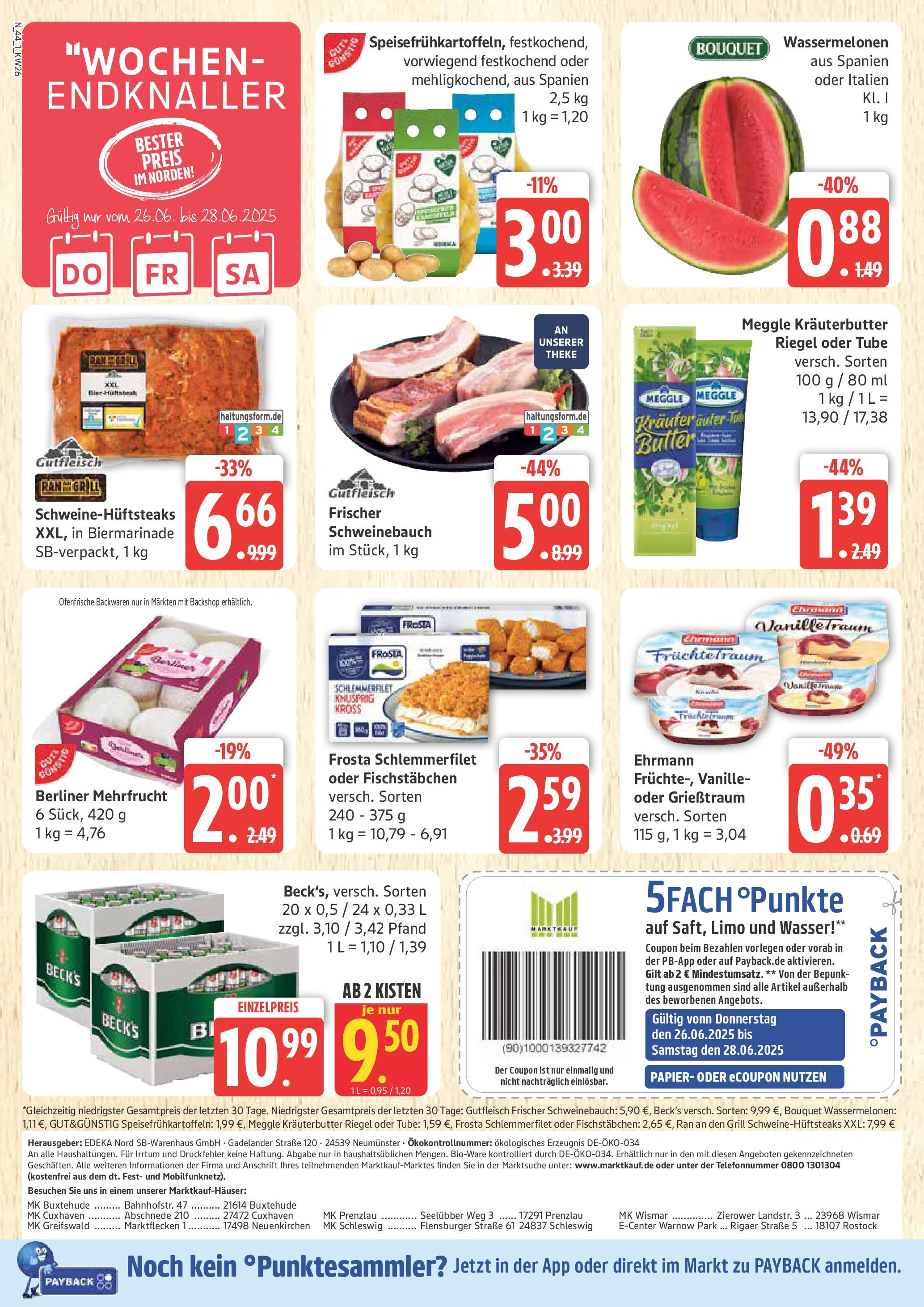 Marktkauf - Marktkauf: Wochenangebote (ab 22.06.2025) » Angebote online | Seite: 44 | Produkte: Butter, Ofenfrische, Flensburger, Fischstabchen