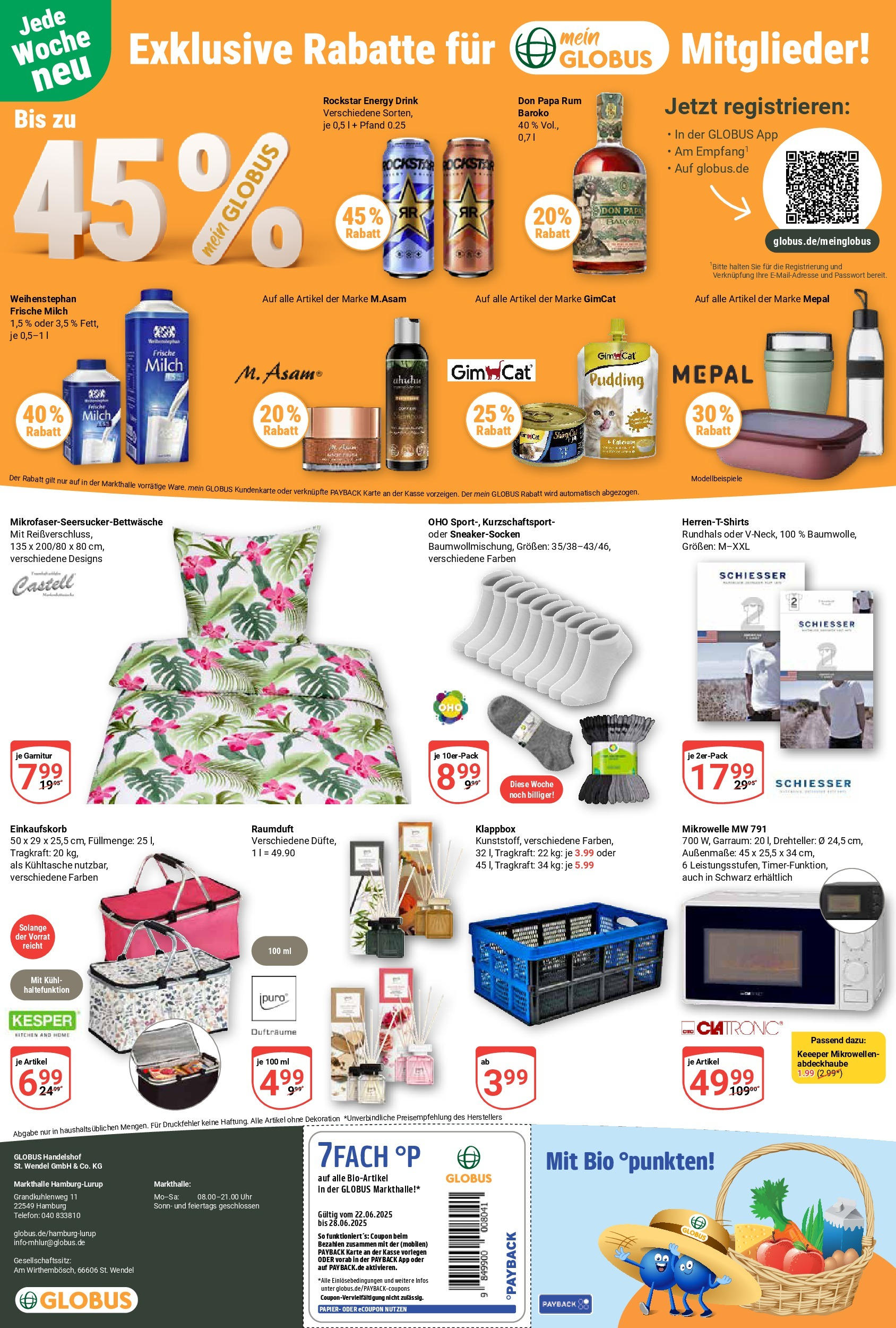 Globus prospekt Hamburg	 (ab 23.06.2025) » Angebote online | Seite: 21 | Produkte: Mikrowelle, Energy, Rum, Uhr