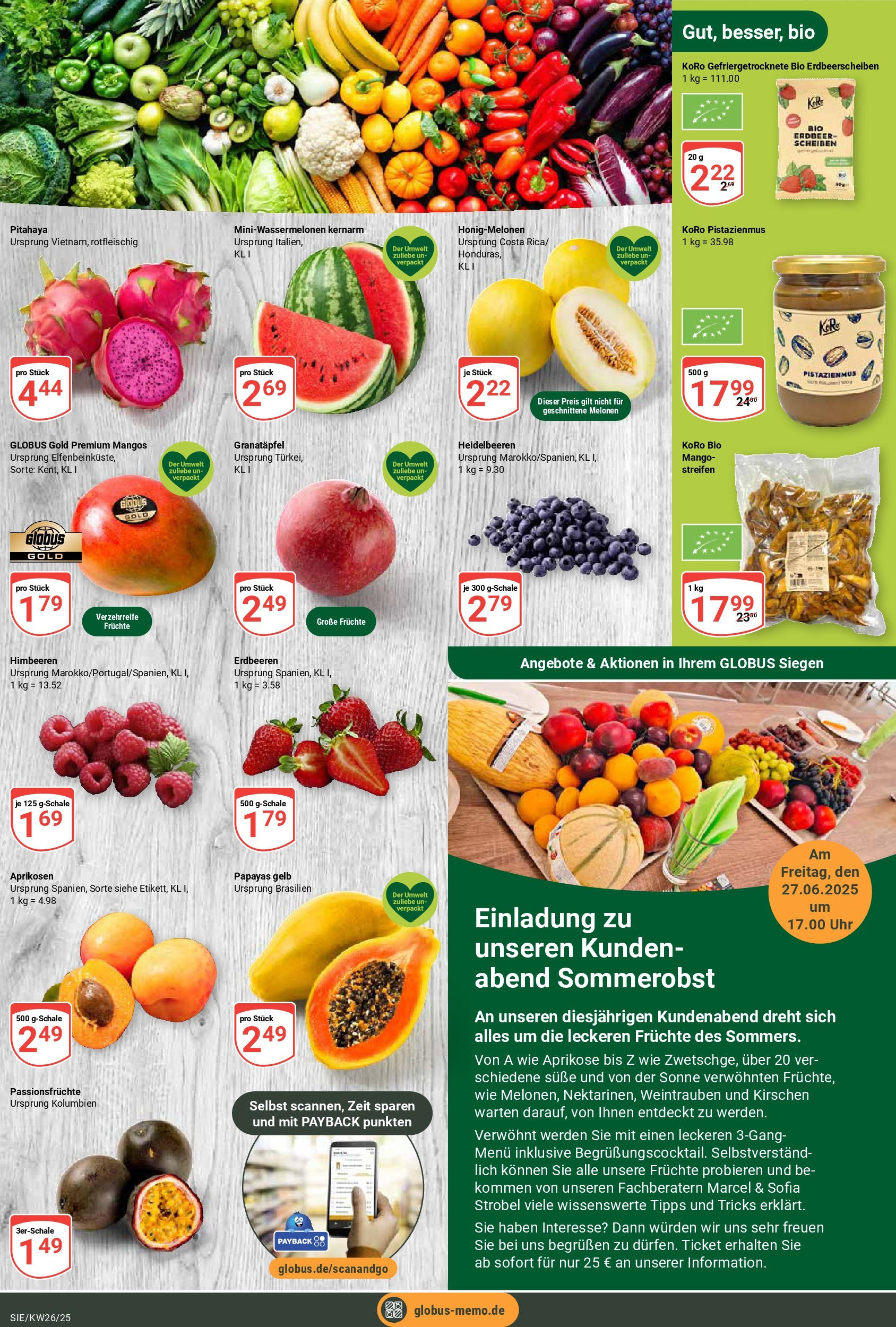 Globus prospekt Siegen	 (ab 22.06.2025) » Angebote online | Seite: 9 | Produkte: Butter, Mango, Weintrauben, Erdbeeren