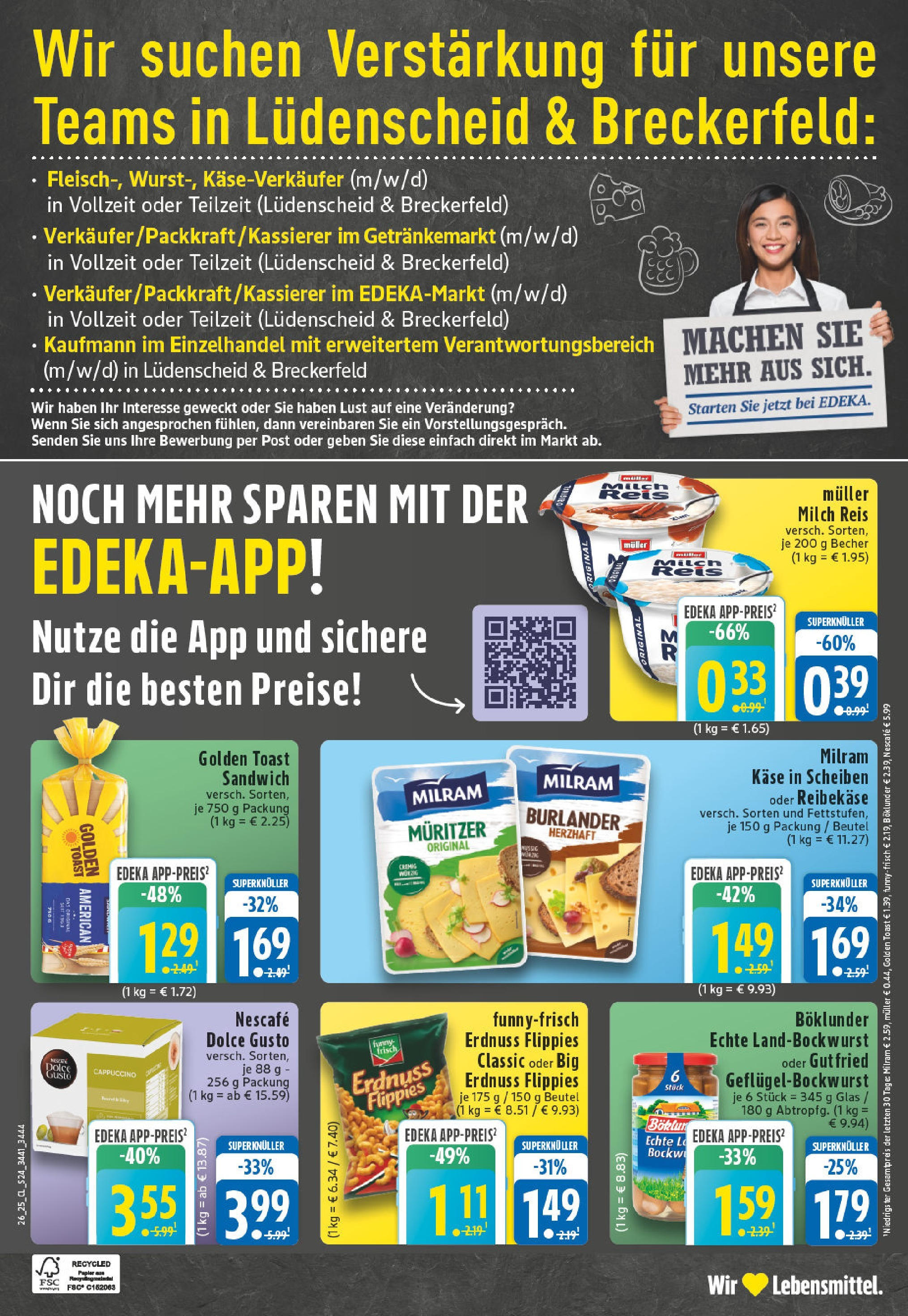 Edeka prospekt Luedenscheid	 (ab 22.06.2025) » Angebote Online | Seite: 24 | Produkte: Nescafe, Käse, Toast, Milram