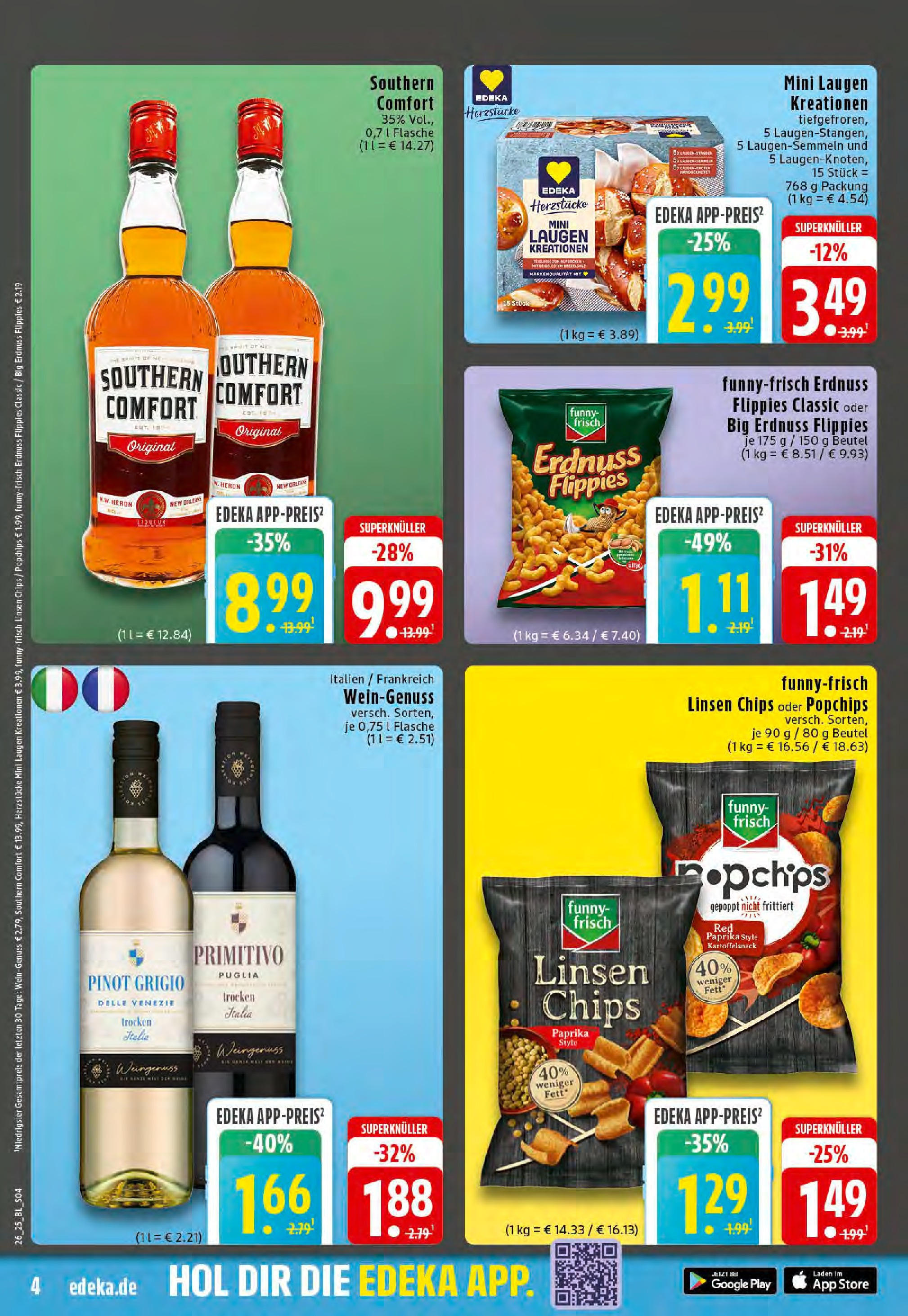 Edeka prospekt Essen	 (ab 23.06.2025) » Angebote Online | Seite: 4 | Produkte: Funny frisch, Paprika, Southern comfort, Chips